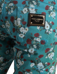 Dolce & Gabbana Blue Floral Print Skinny Cotton Denim Pants -   -  Dolce & Gabbana.