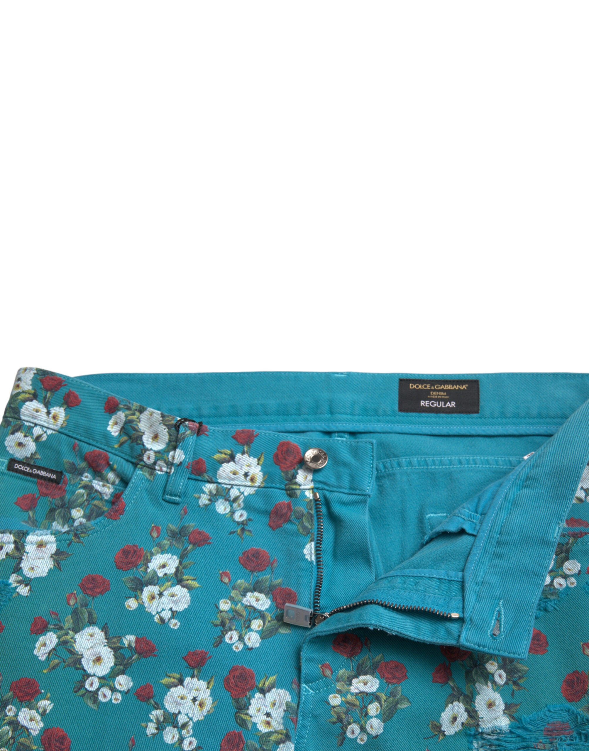 Dolce & Gabbana Blue Floral Print Skinny Cotton Denim Pants -   -  Dolce & Gabbana.
