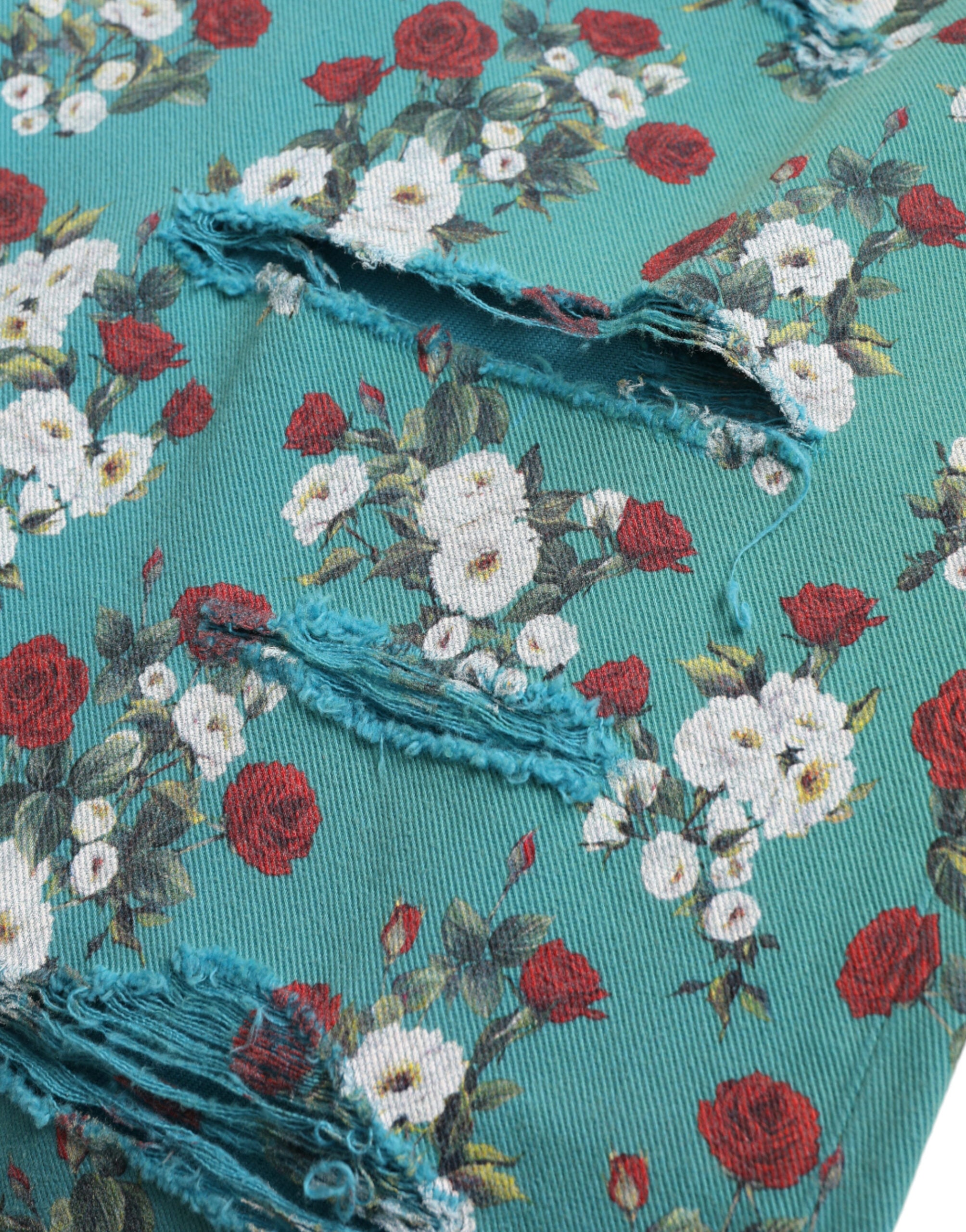 Dolce & Gabbana Blue Floral Print Skinny Cotton Denim Pants -   -  Dolce & Gabbana.