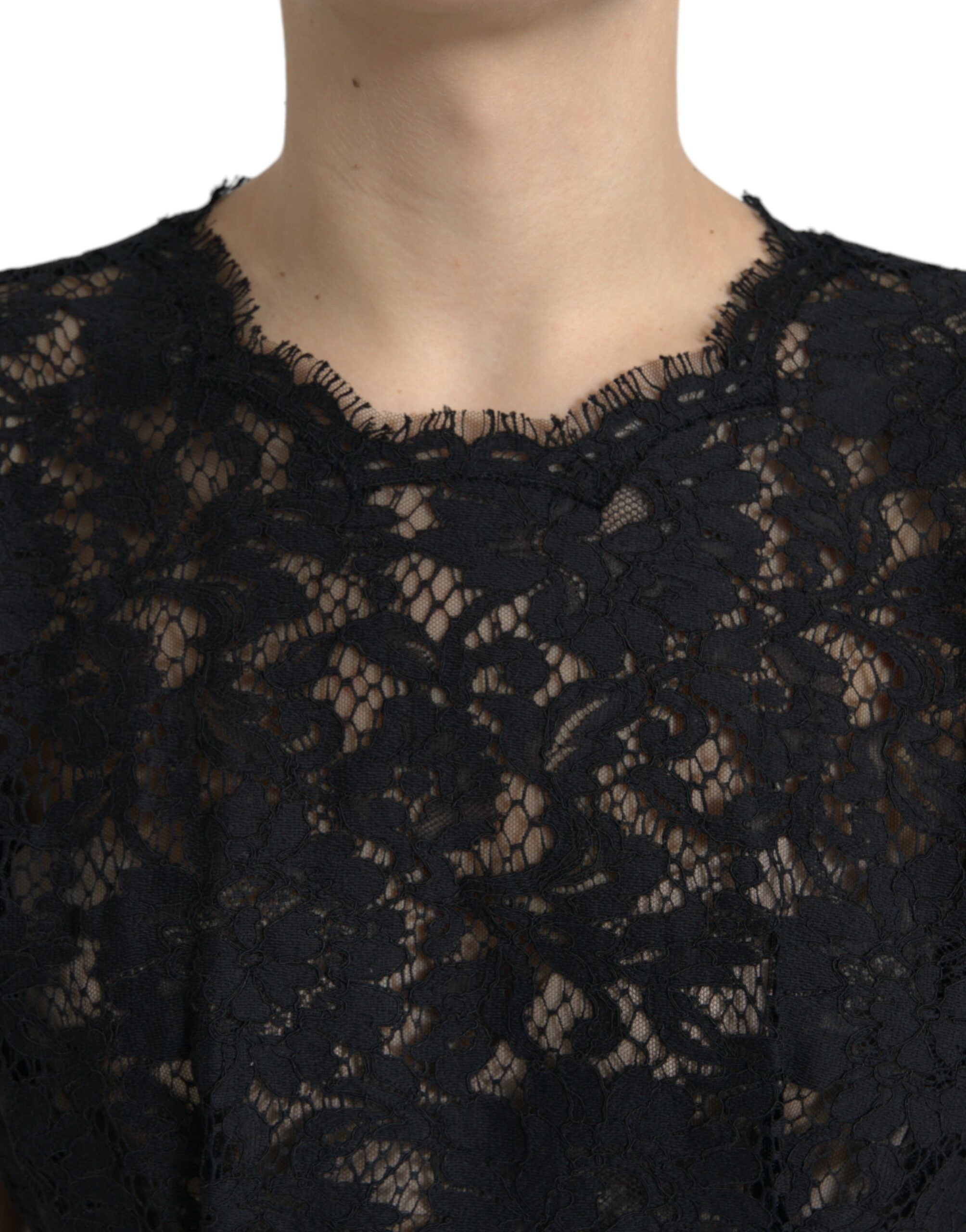 Dolce & Gabbana Black Floral Lace Cotton A-line Mini Dress -   -  Dolce & Gabbana.