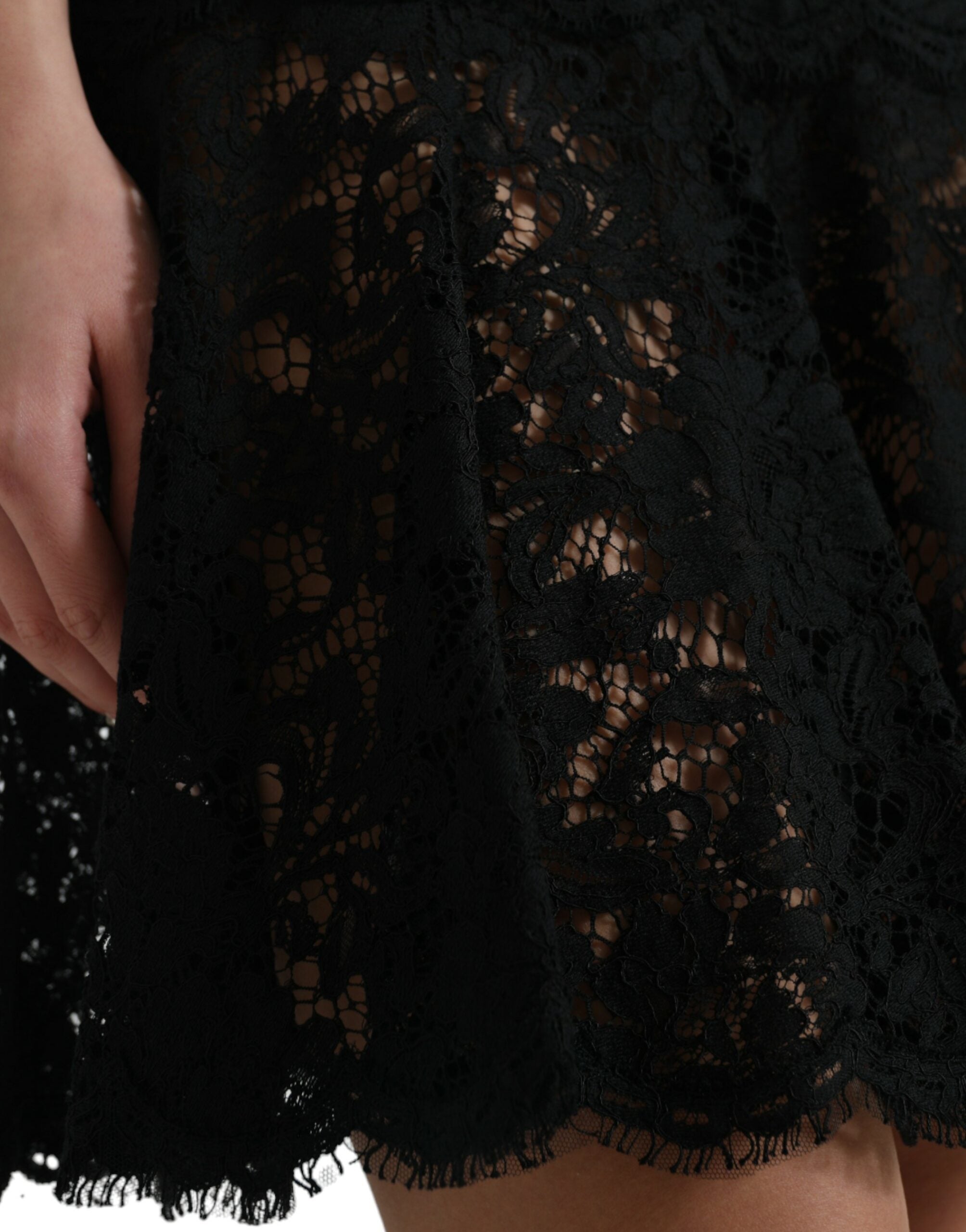 Dolce & Gabbana Black Floral Lace Cotton A-line Mini Dress -   -  Dolce & Gabbana.