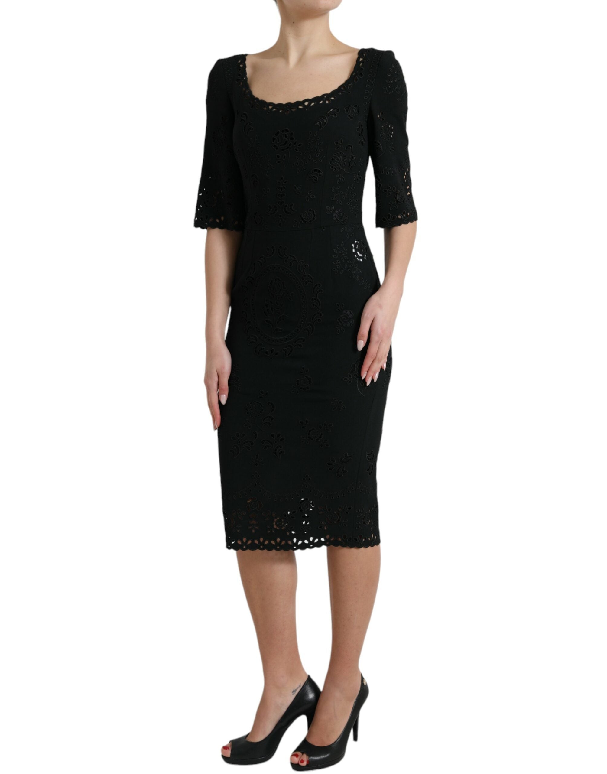Dolce & Gabbana Black Floral Lace Viscose Bodycon Midi Dress -   -  Dolce & Gabbana.