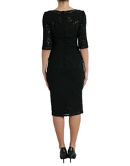 Dolce & Gabbana Black Floral Lace Viscose Bodycon Midi Dress -   -  Dolce & Gabbana.