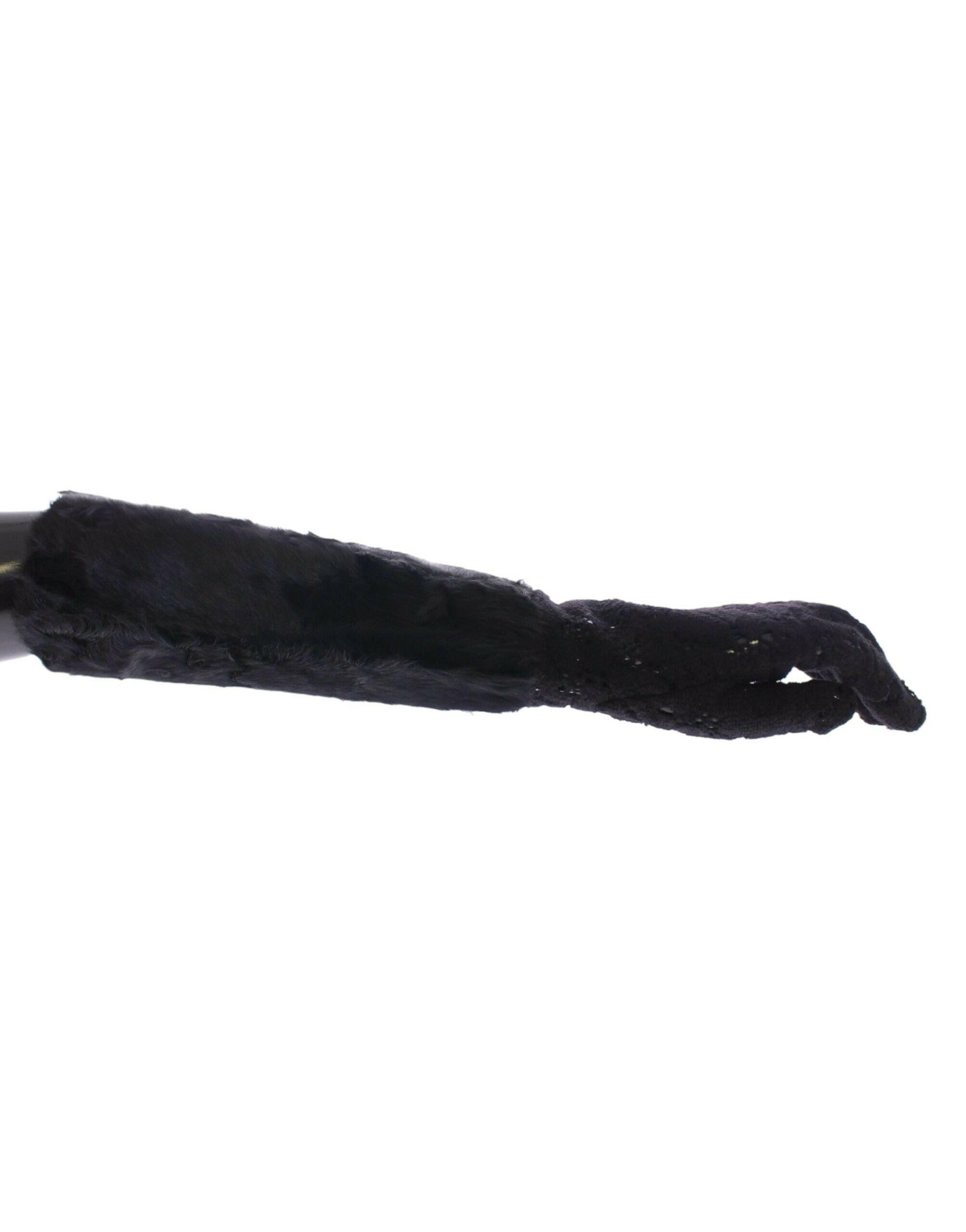 Dolce & Gabbana Black Lace Wool Lambskin Fur Elbow Gloves -   -  Dolce & Gabbana.