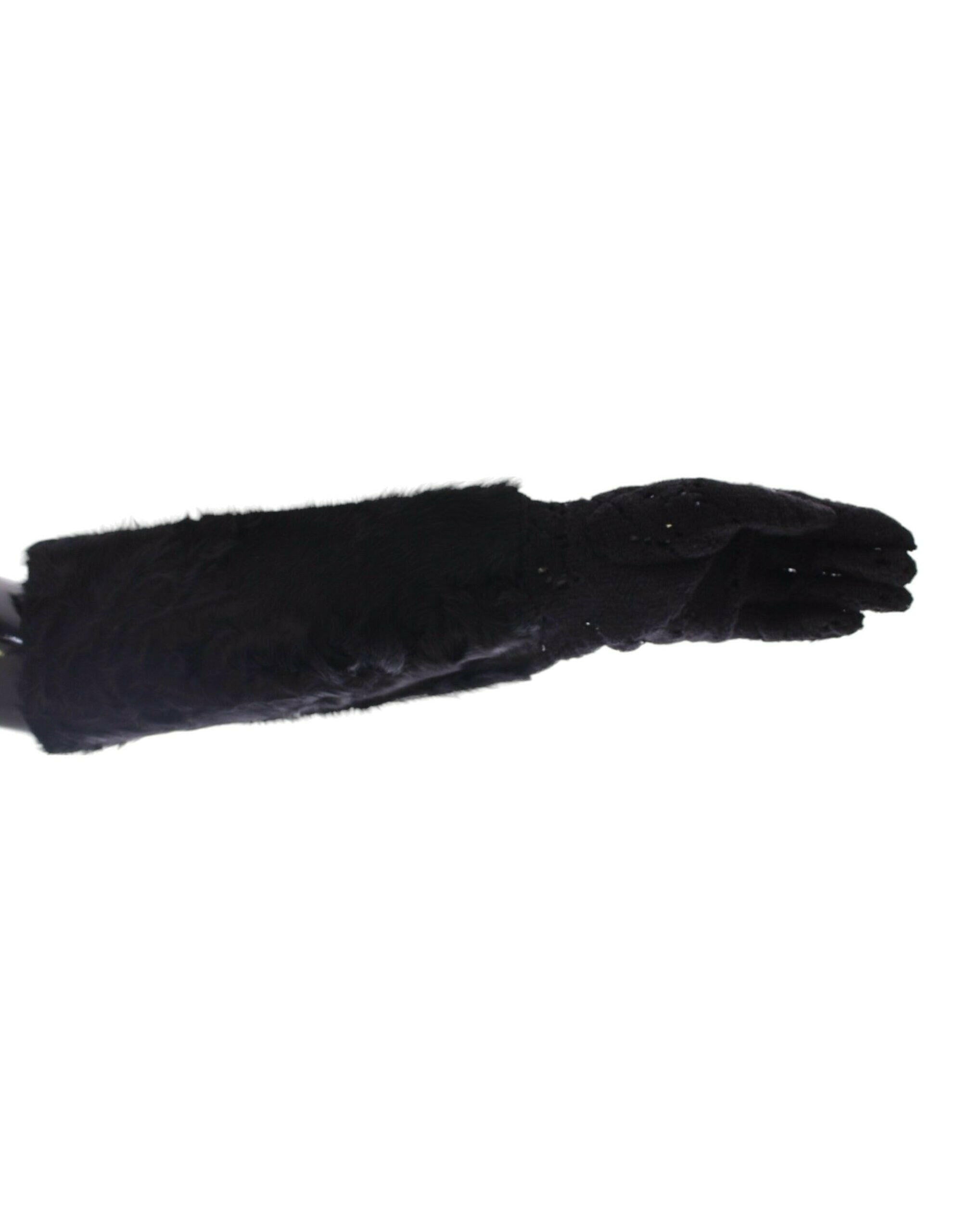 Dolce & Gabbana Black Lace Wool Lambskin Fur Elbow Gloves -   -  Dolce & Gabbana.