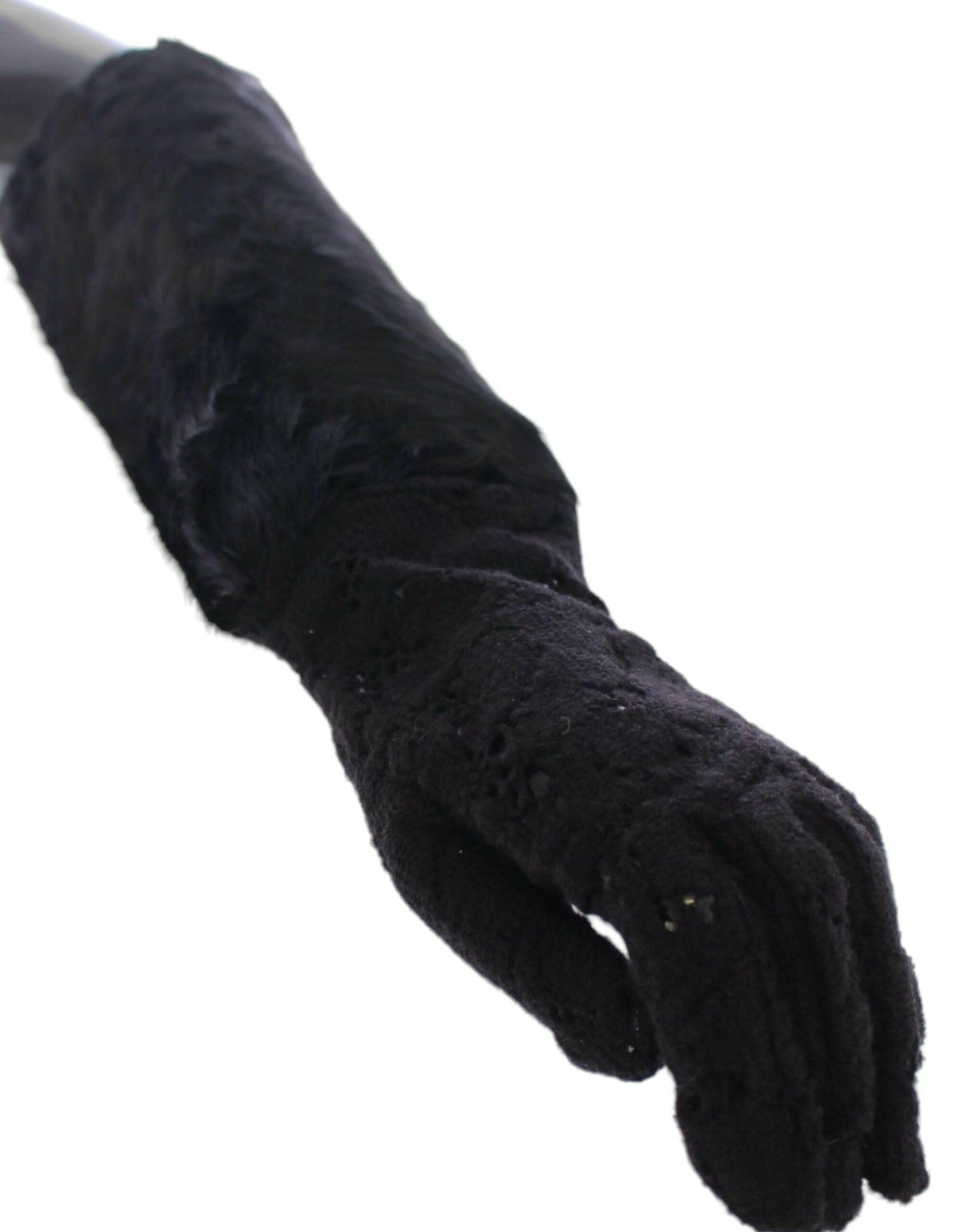 Dolce & Gabbana Black Lace Wool Lambskin Fur Elbow Gloves -   -  Dolce & Gabbana.