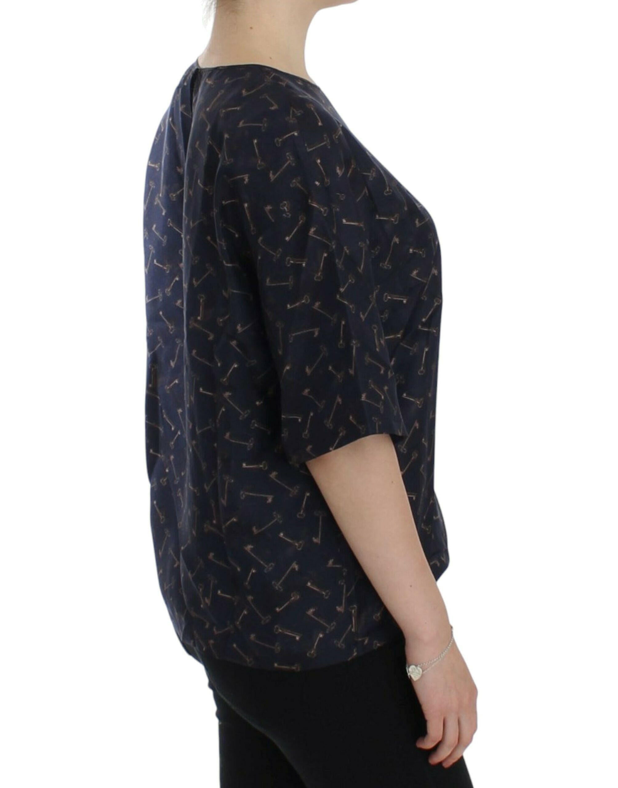 Dolce & Gabbana Blue gold key print silk blouse -   -  Dolce & Gabbana.