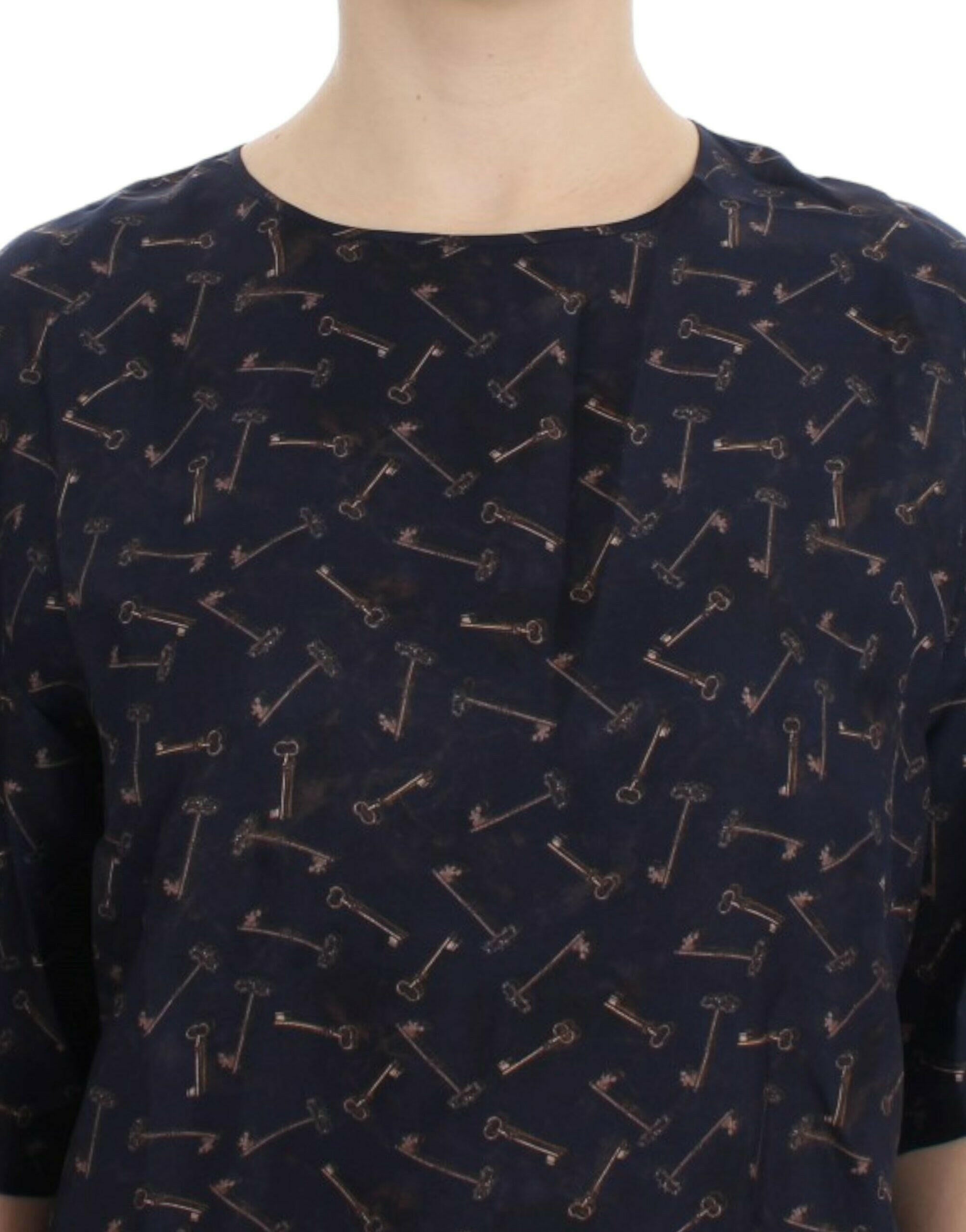Dolce & Gabbana Blue gold key print silk blouse -   -  Dolce & Gabbana.