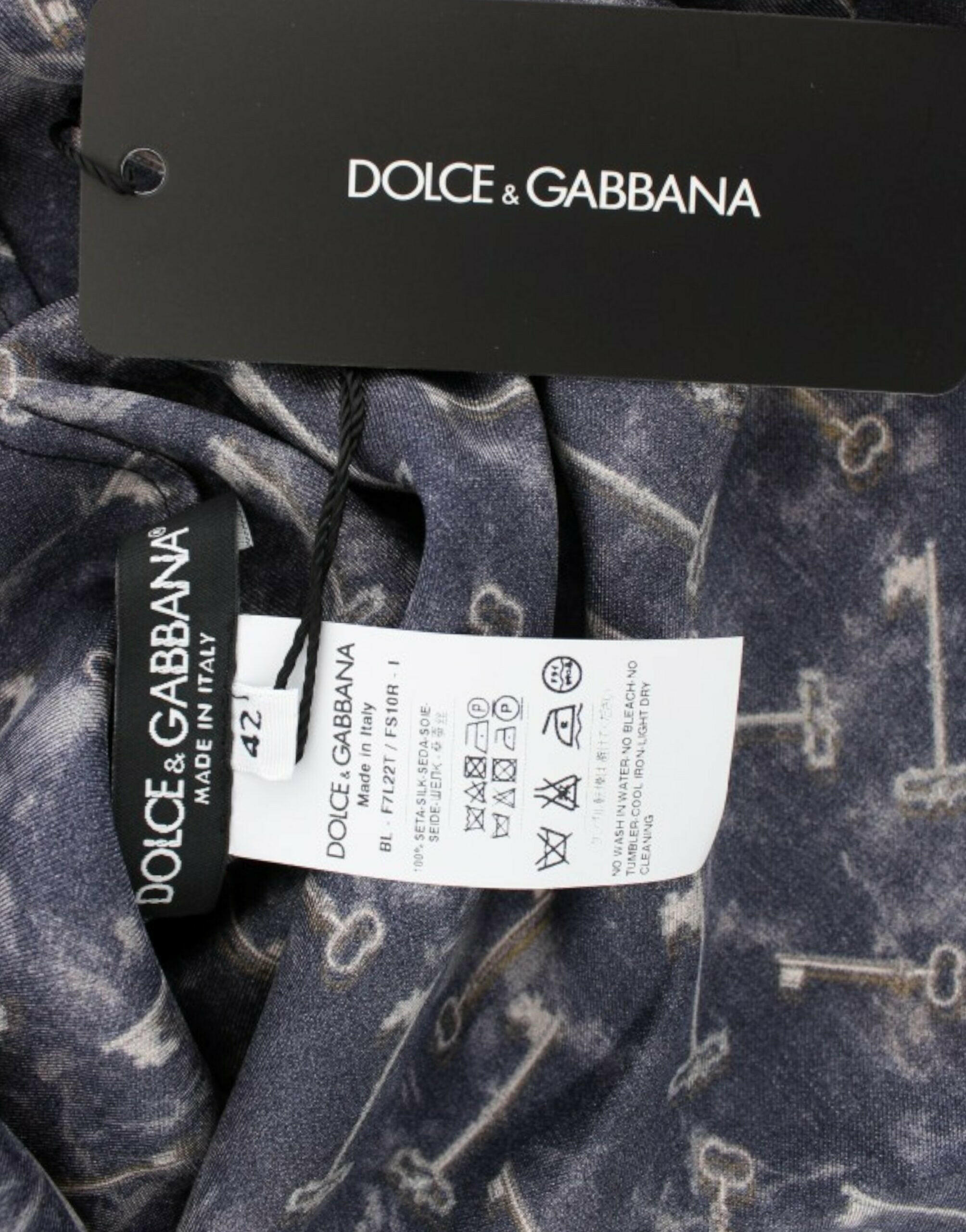 Dolce & Gabbana Blue gold key print silk blouse -   -  Dolce & Gabbana.