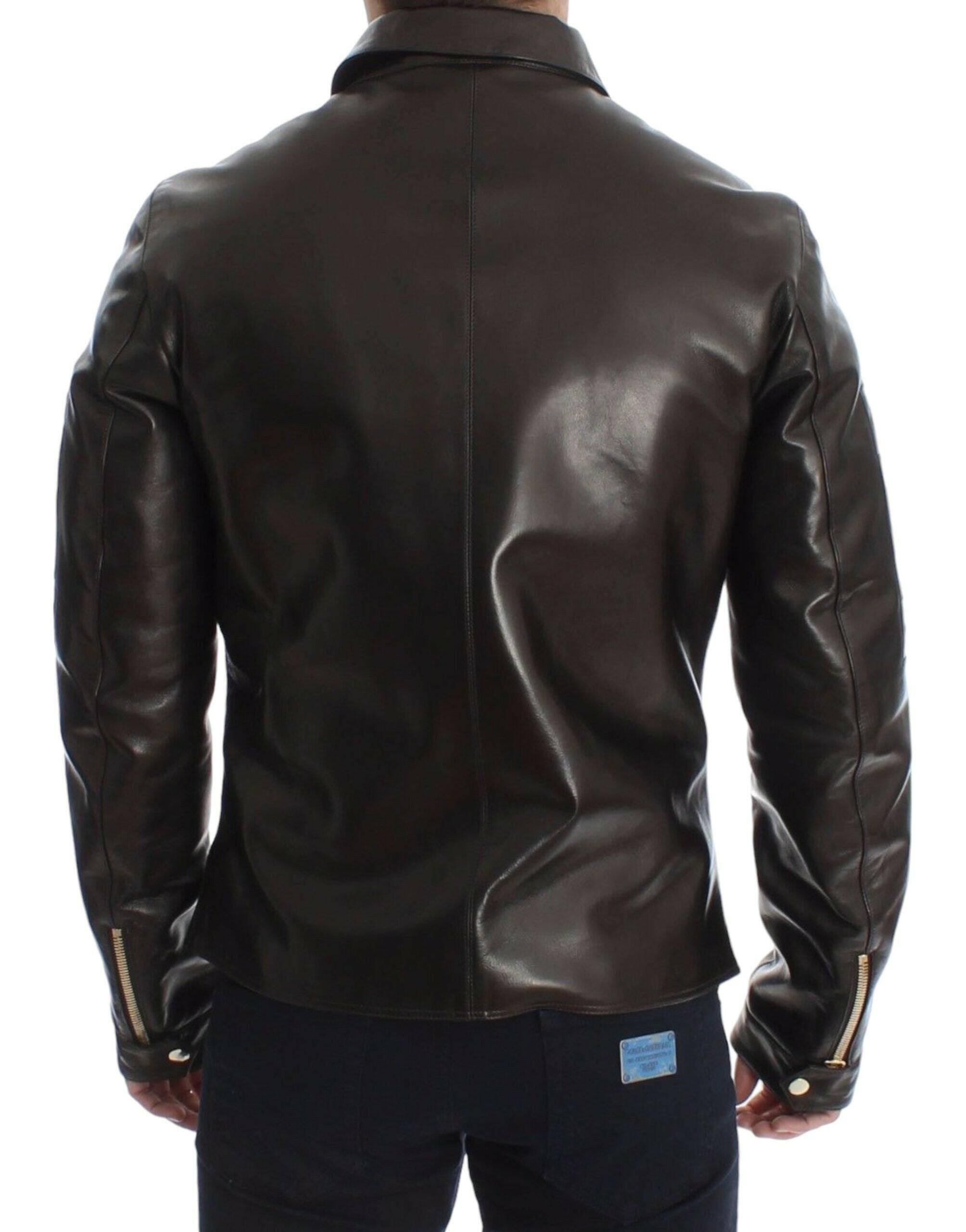 Dolce & Gabbana Brown Lambskin Leather Zipper Jacket -   -  Dolce & Gabbana.