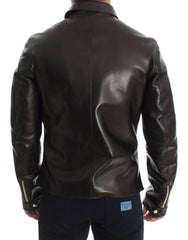 Dolce & Gabbana Brown Lambskin Leather Zipper Jacket -   -  Dolce & Gabbana.
