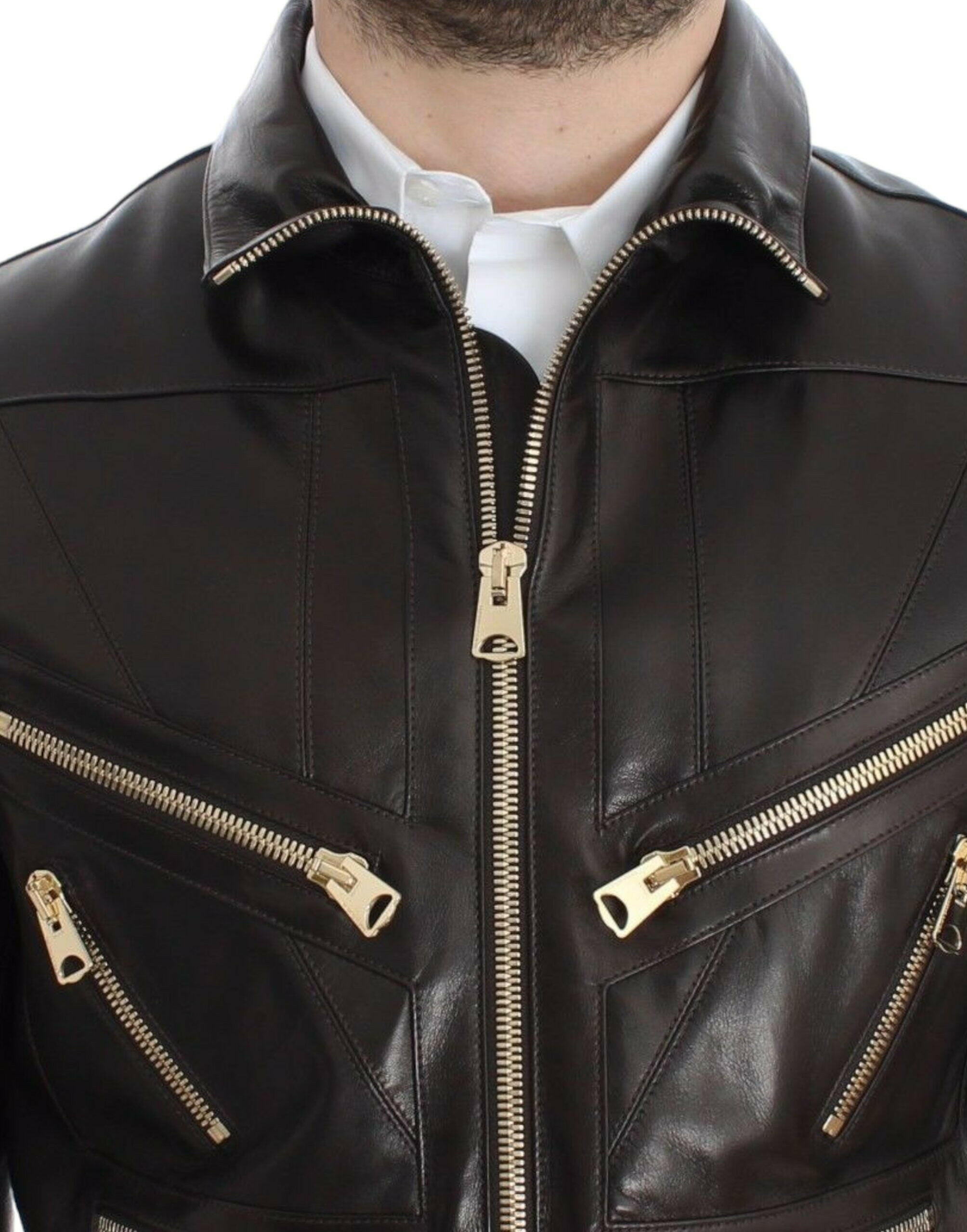 Dolce & Gabbana Brown Lambskin Leather Zipper Jacket -   -  Dolce & Gabbana.