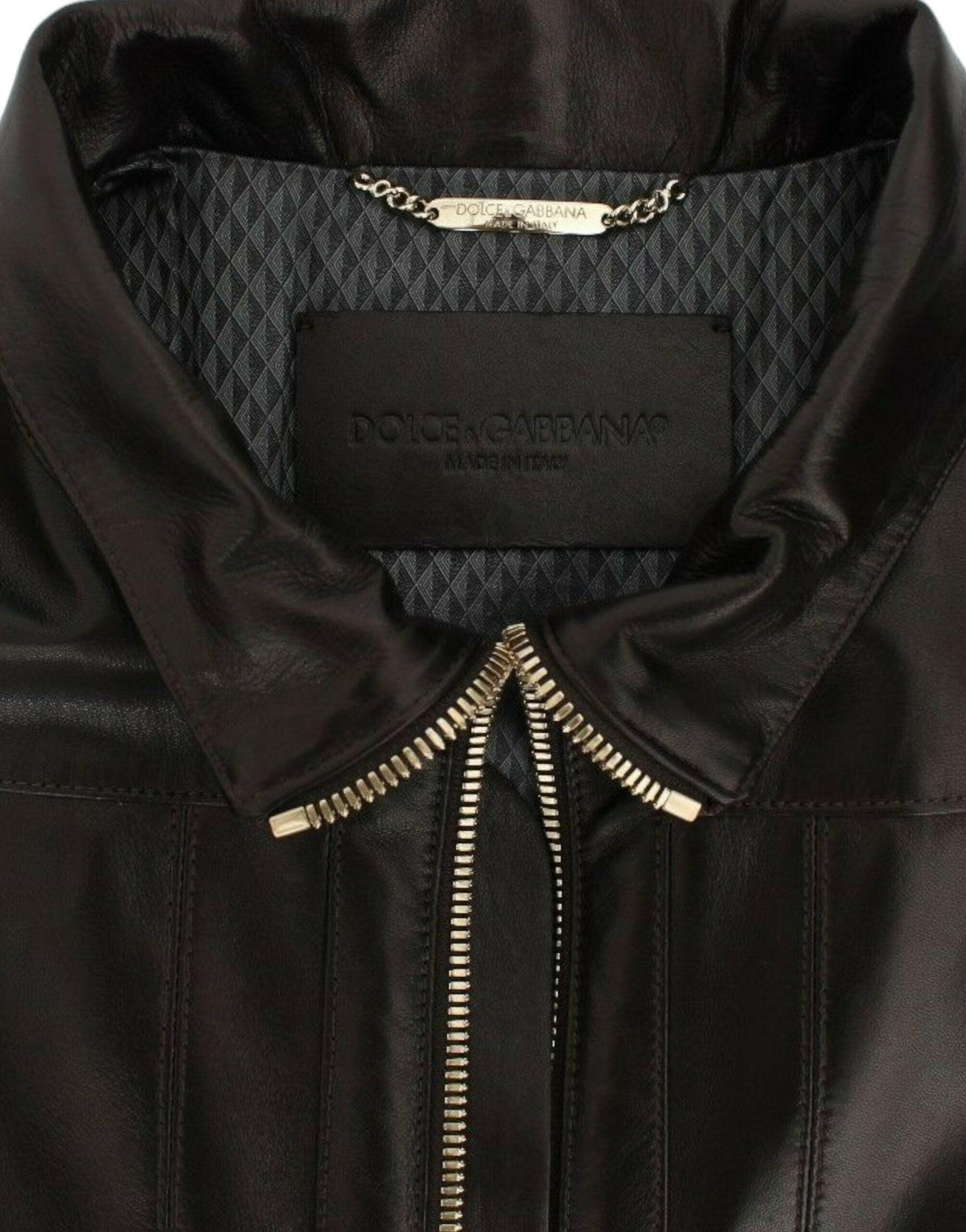 Dolce & Gabbana Brown Lambskin Leather Zipper Jacket -   -  Dolce & Gabbana.