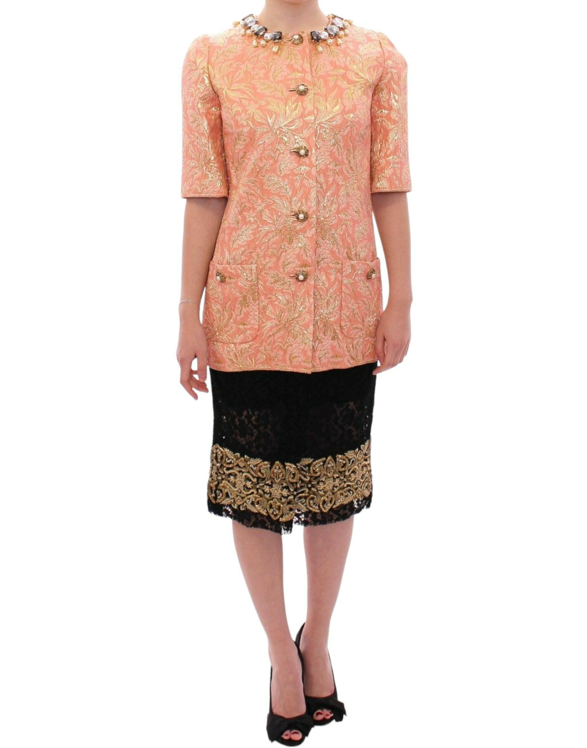 Dolce & Gabbana Pink Silk Brocade Crystal Jacket Coat -   -  Dolce & Gabbana.