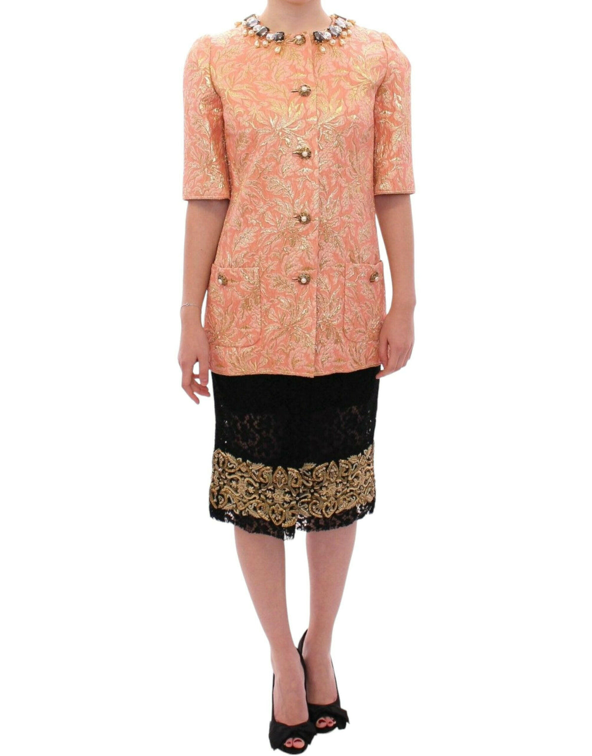 Dolce & Gabbana Pink Silk Brocade Crystal Jacket Coat -   -  Dolce & Gabbana.