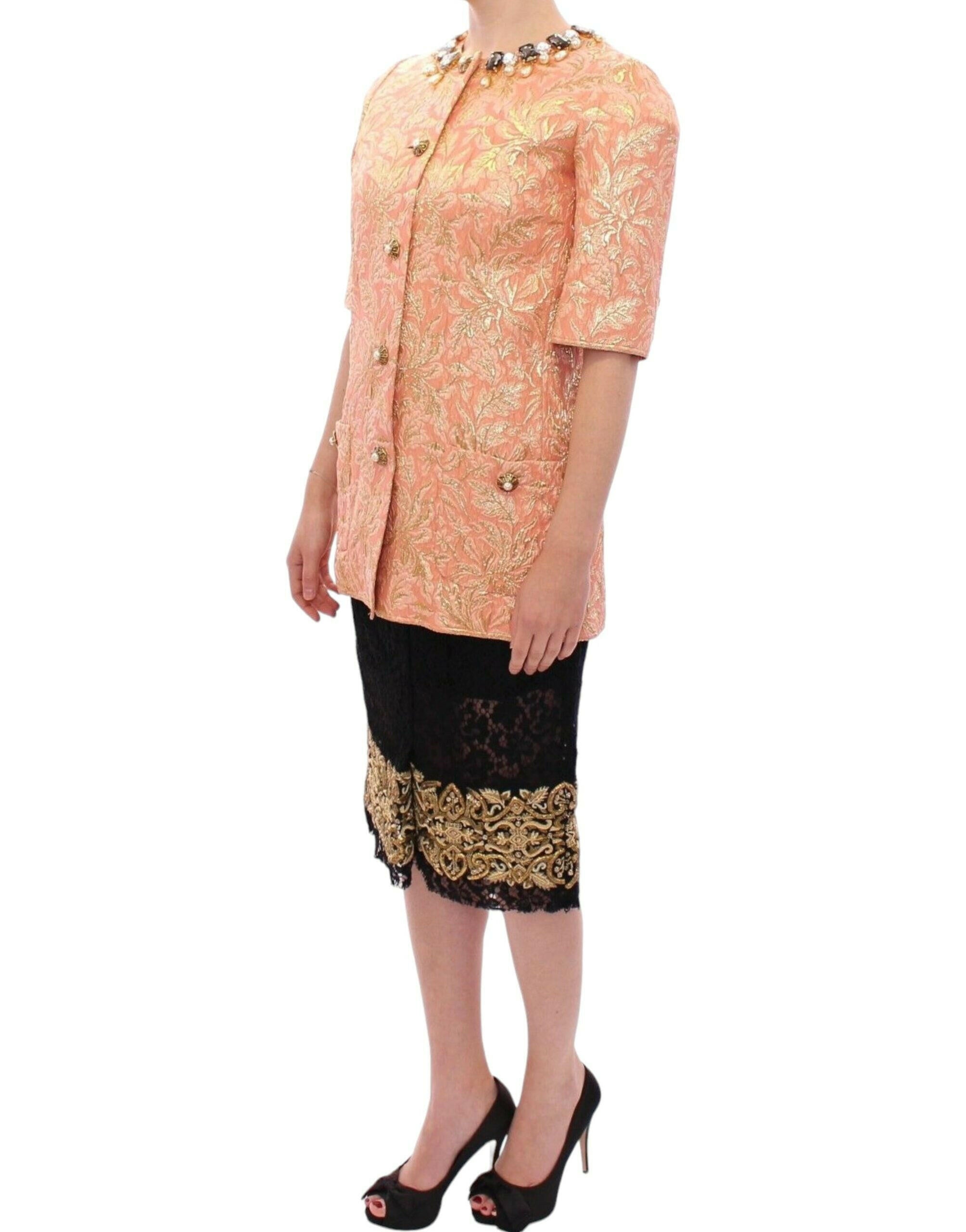Dolce & Gabbana Pink Silk Brocade Crystal Jacket Coat -   -  Dolce & Gabbana.