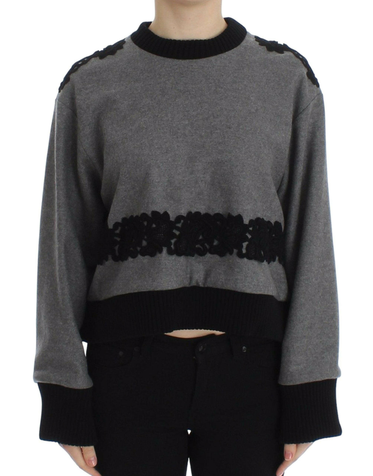 Dolce & Gabbana Gray Black Lace Wool Cashmere Sweater -   -  Dolce & Gabbana.