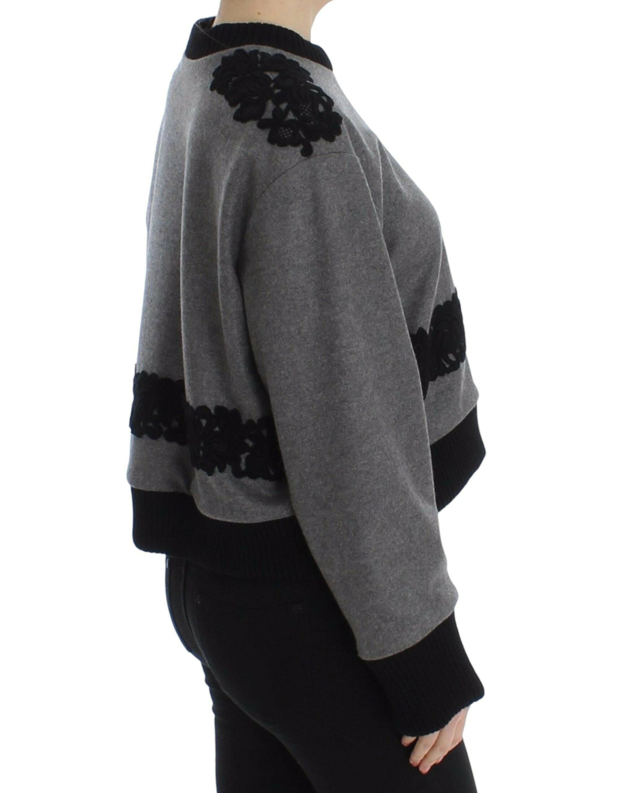 Dolce & Gabbana Gray Black Lace Wool Cashmere Sweater -   -  Dolce & Gabbana.