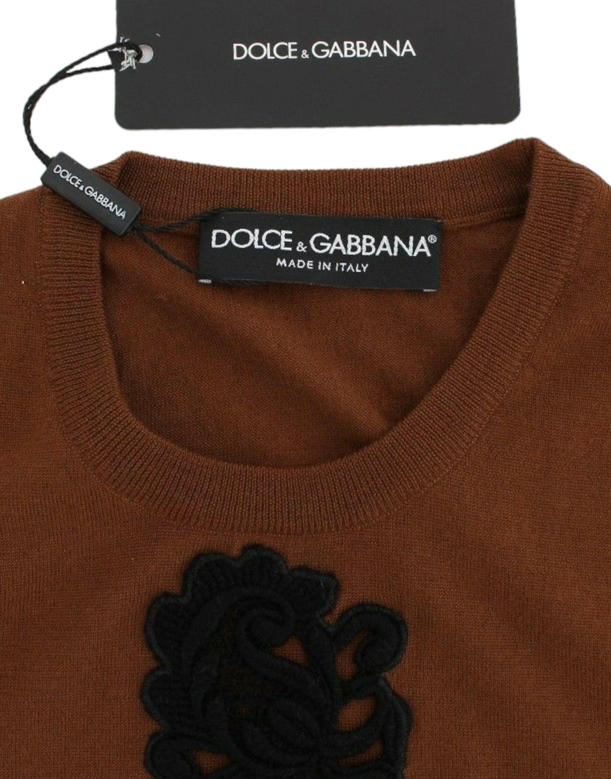 Dolce & Gabbana Brown Wool Black Lace Vest Sweater Top -   -  Dolce & Gabbana.