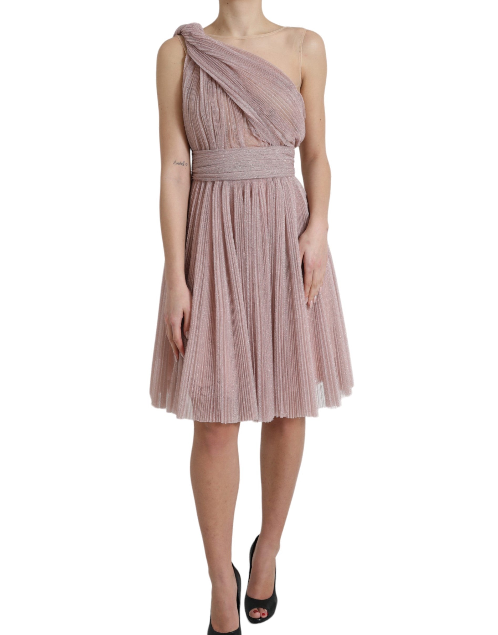 Dolce & Gabbana Pink One Shoulder Pleated Lame Tulle Dress -   -  Dolce & Gabbana.