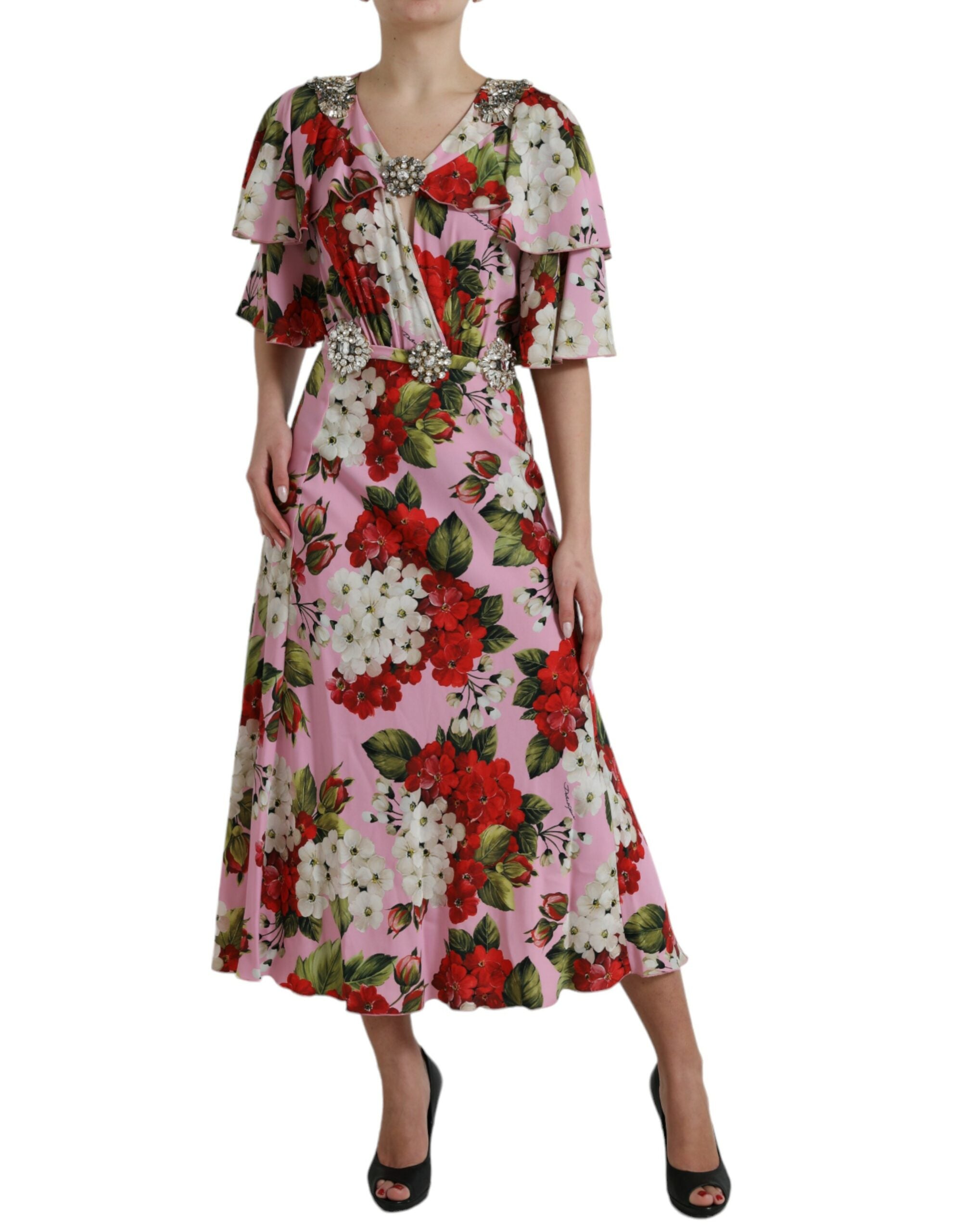 Dolce & Gabbana Multicolor Floral Crystal Embellished A-line Dress -   -  Dolce & Gabbana.