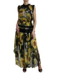 Dolce & Gabbana Black Sunflower A-line Pleated Maxi Dress -   -  Dolce & Gabbana.