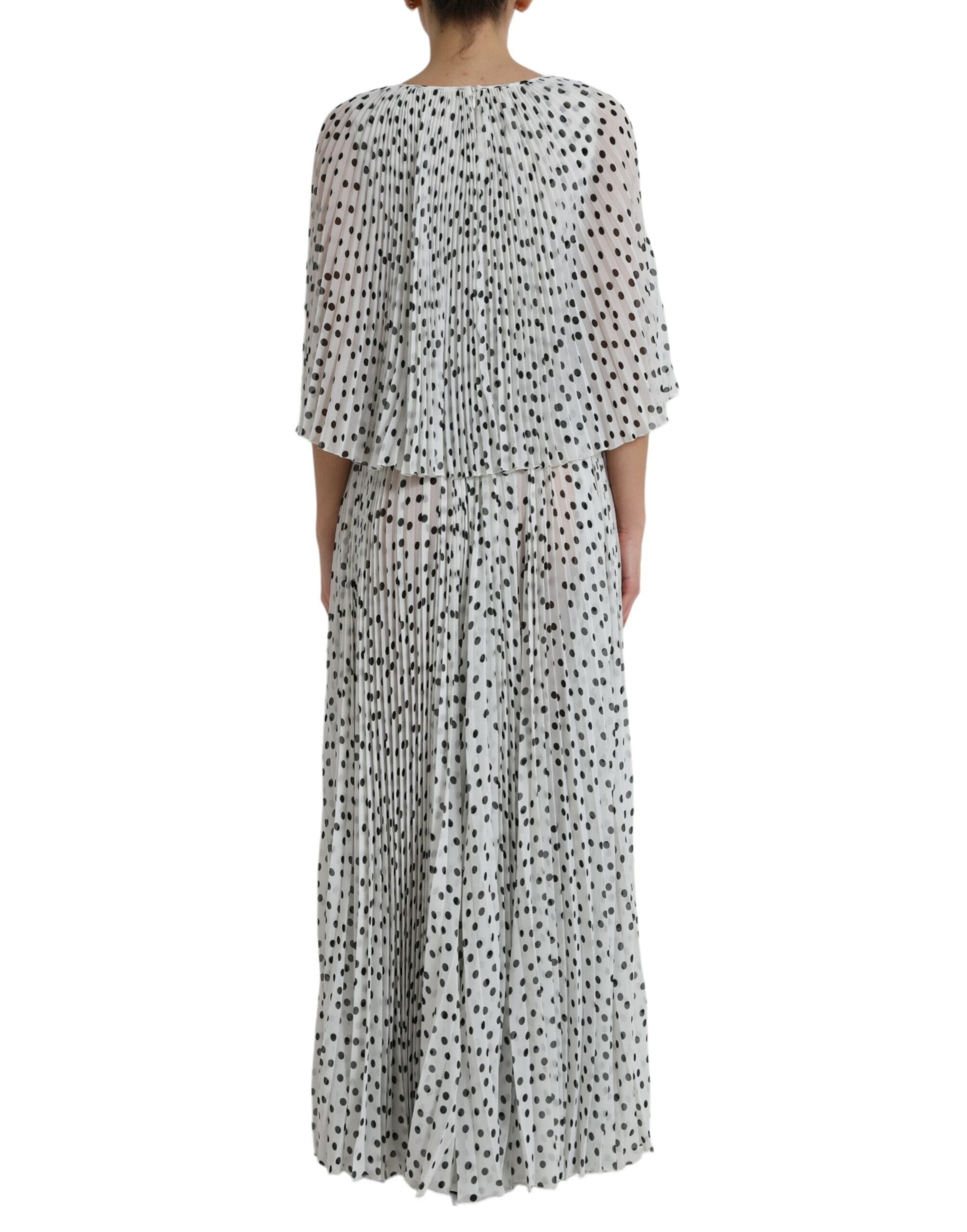 Dolce & Gabbana White Polka Dot A-line Pleated Maxi Dress -   -  Dolce & Gabbana.