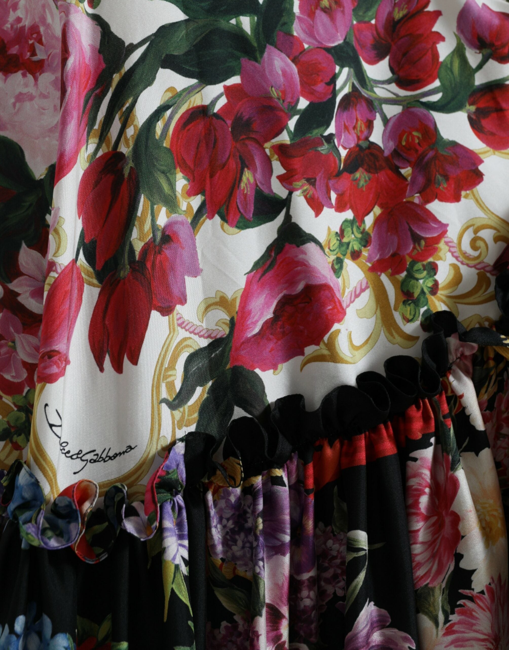 Dolce & Gabbana Multicolor Floral Print Silk Twill Gown Dress -   -  Dolce & Gabbana.