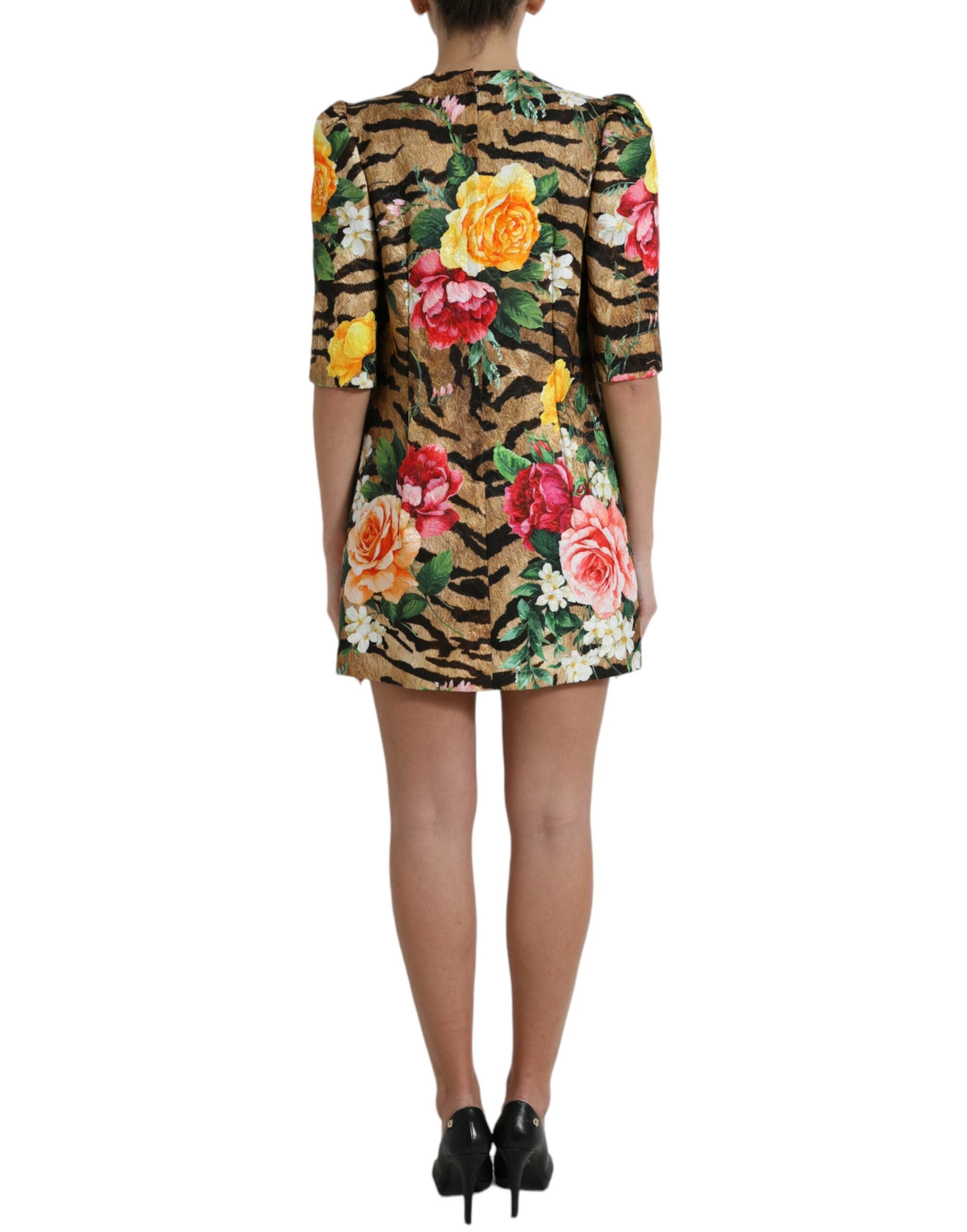 Dolce & Gabbana Multicolor Tiger Floral Print Shift Mini Dress -   -  Dolce & Gabbana.