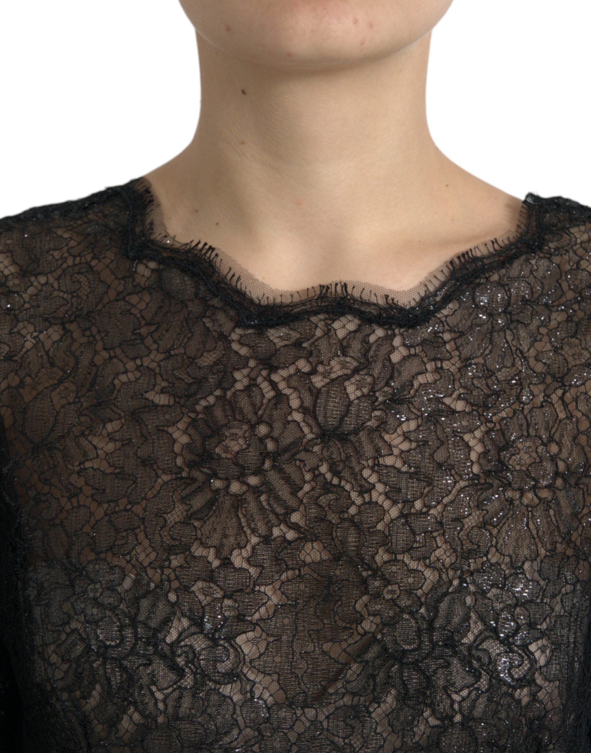 Dolce & Gabbana Black Floral Lace Sheer A-line Midi Dress -   -  Dolce & Gabbana.