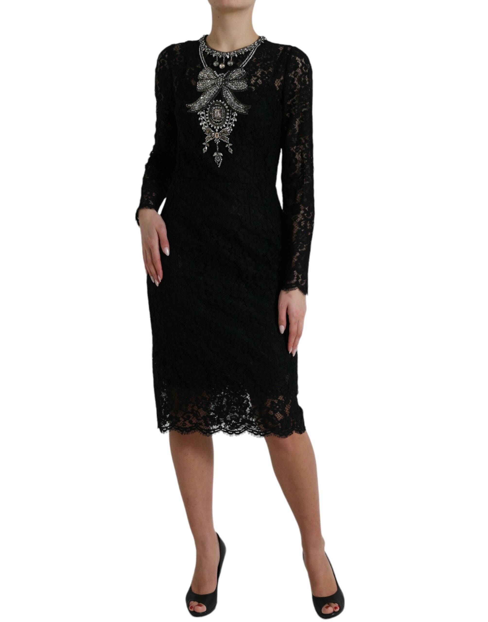 Dolce & Gabbana Black Lace Crystal Embellished Sheath Dress -   -  Dolce & Gabbana.