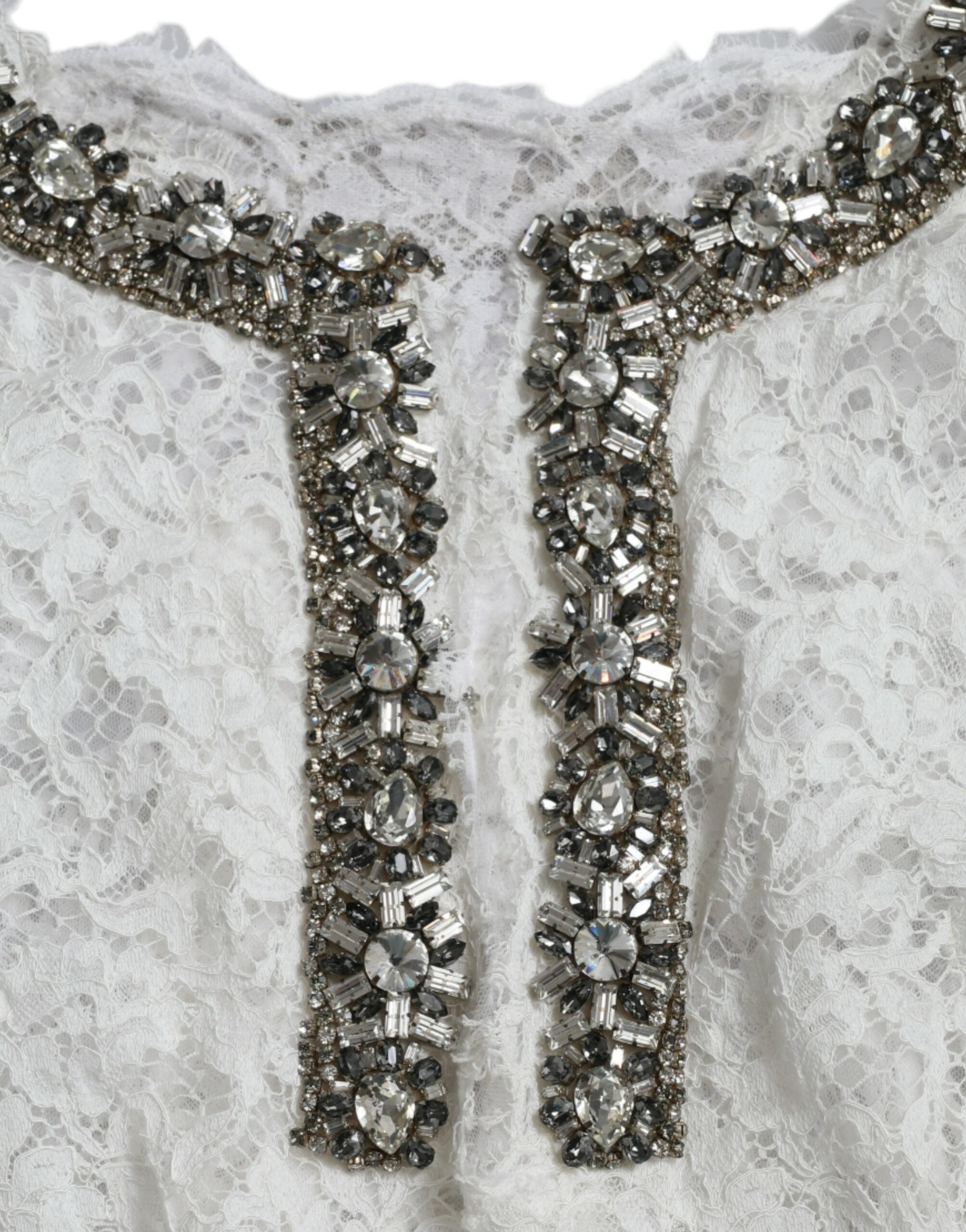 Dolce & Gabbana White Lace Crystal Embellished Shift Dress -   -  Dolce & Gabbana.