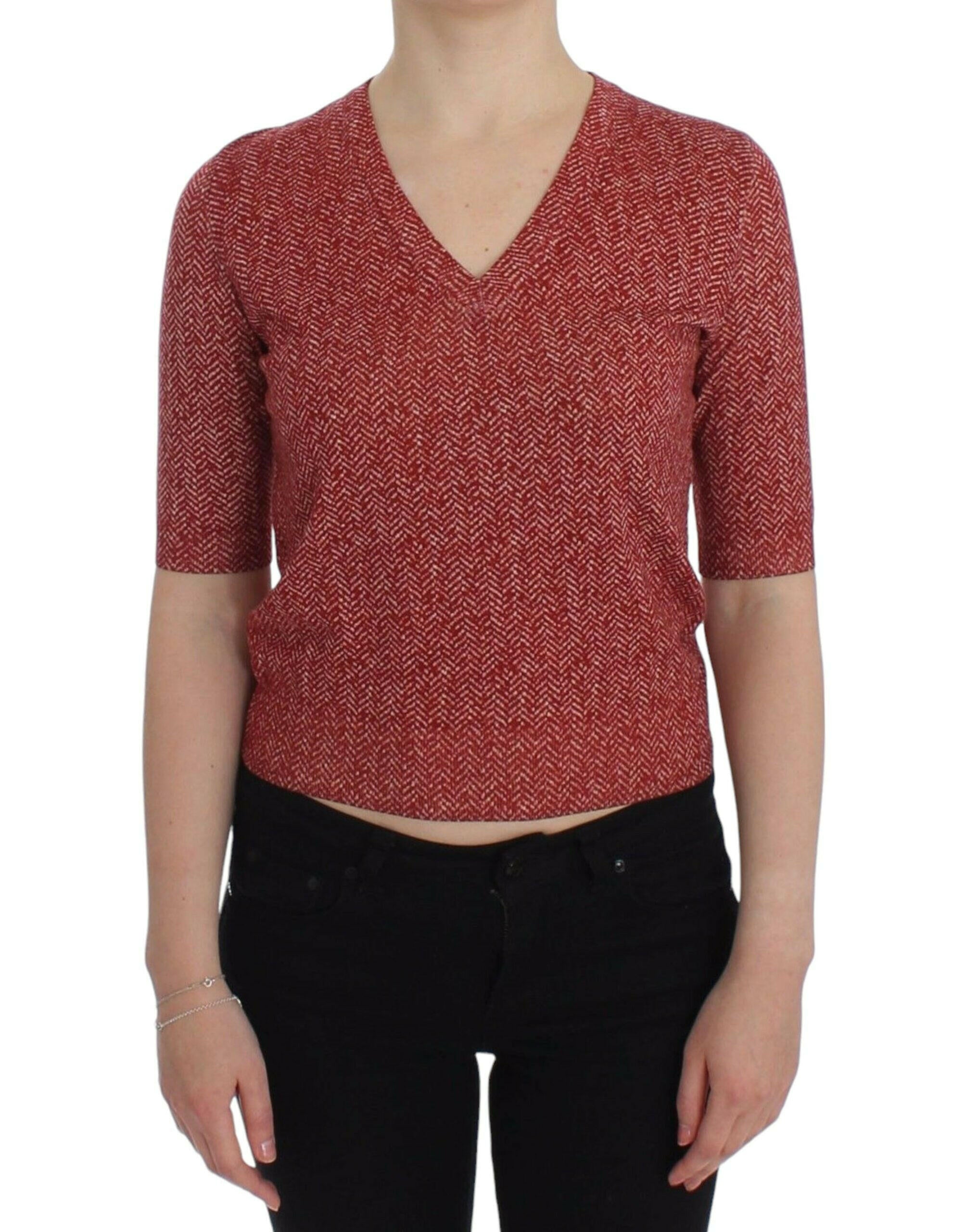 Dolce & Gabbana Red Wool Tweed Short Sleeve Sweater Pullover -   -  Dolce & Gabbana.