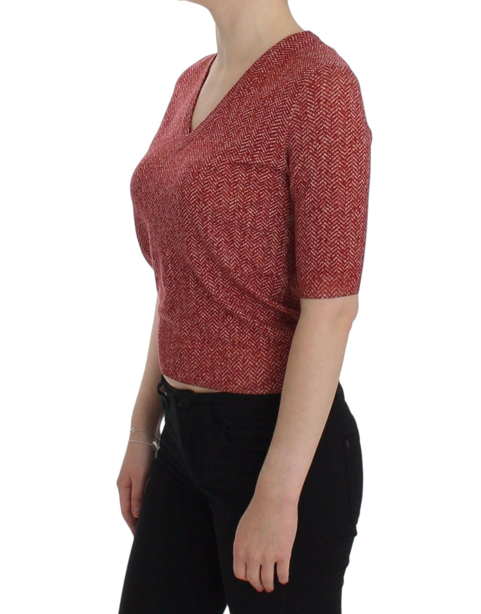 Dolce & Gabbana Red Wool Tweed Short Sleeve Sweater Pullover -   -  Dolce & Gabbana.