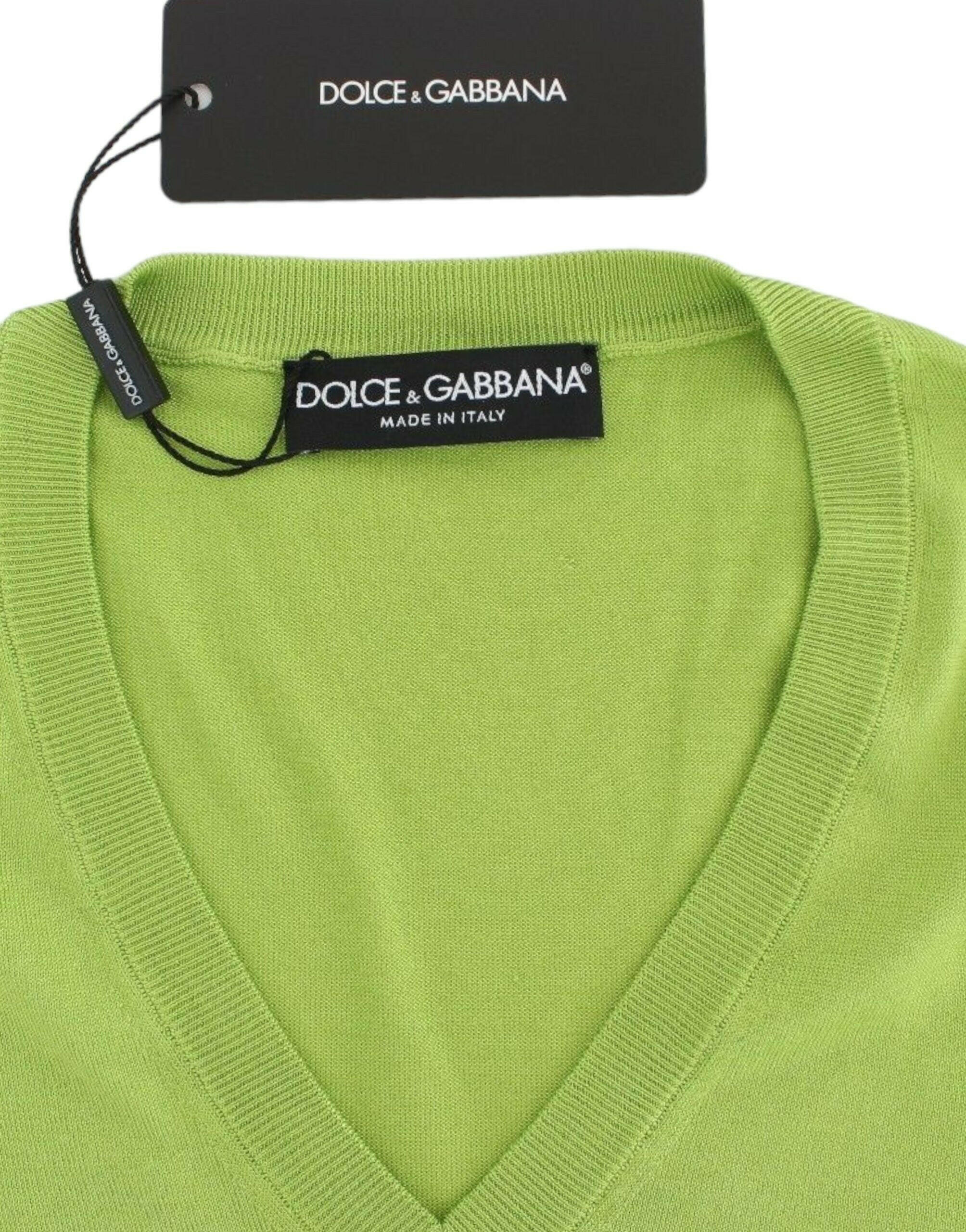Dolce & Gabbana Green Wool V-neck Pullover Sweater Top -   -  Dolce & Gabbana.