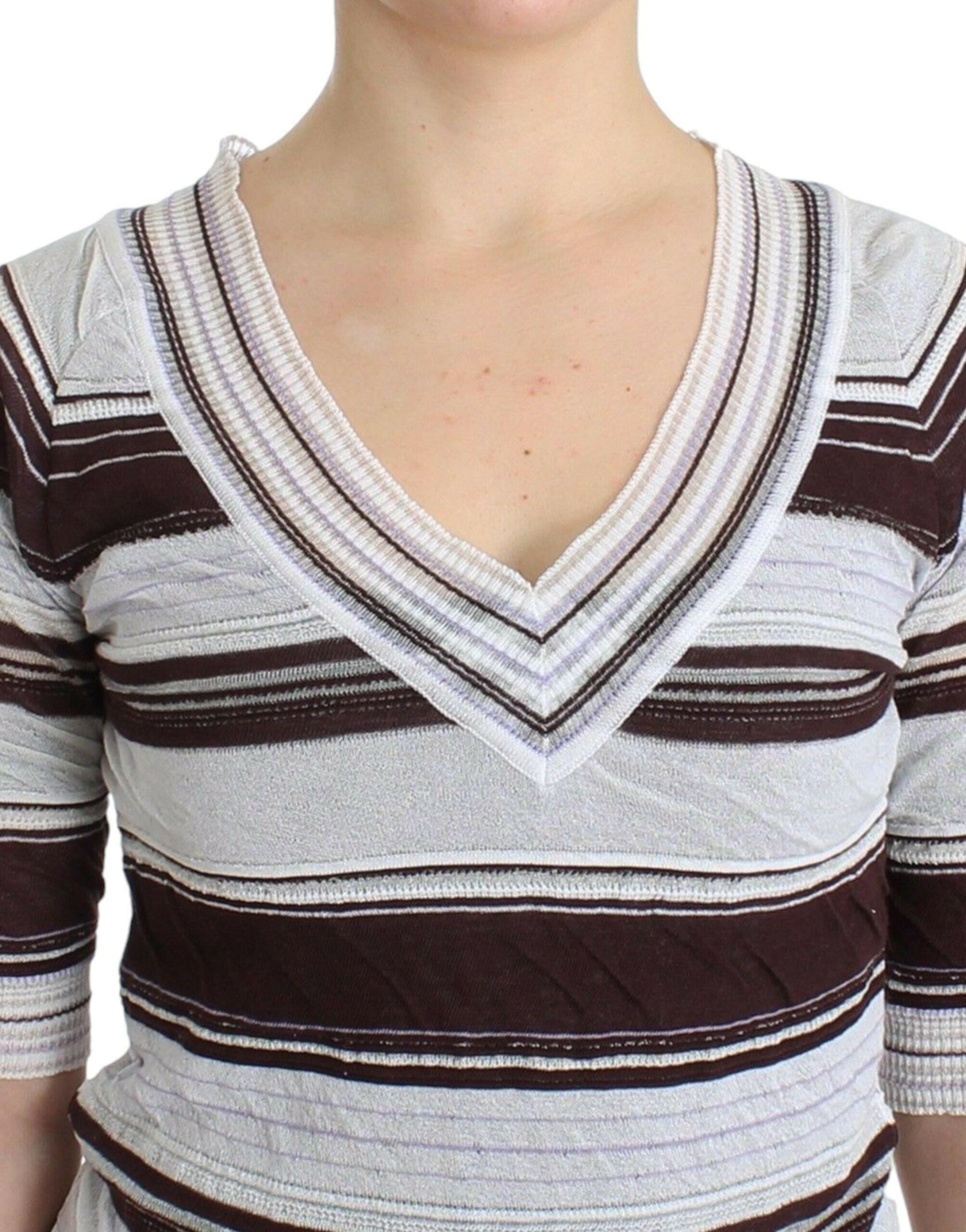Ermanno Scervino Striped Lace V-Neck Short Sleeve Top Sweater -   -  Ermanno Scervino.