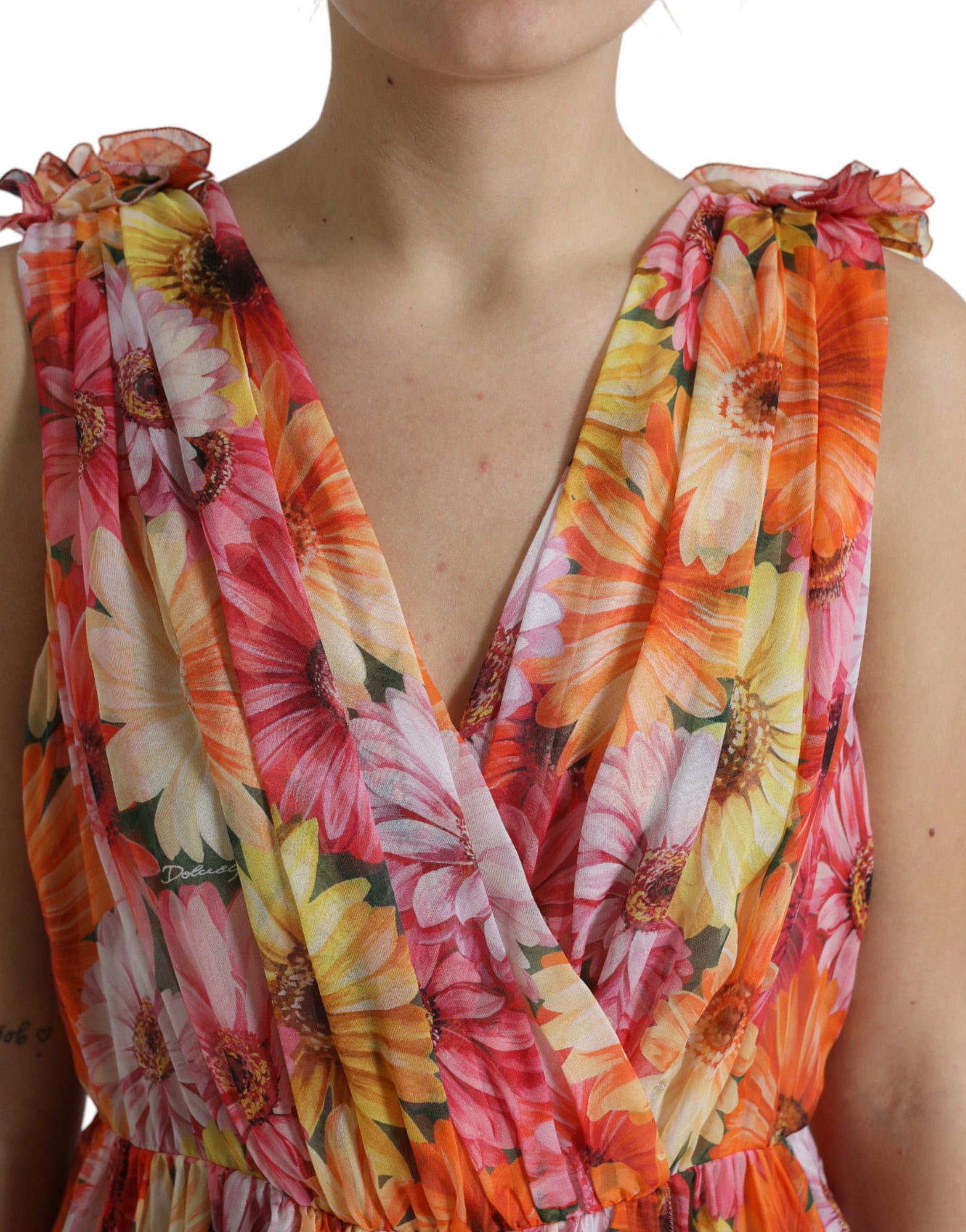 Dolce & Gabbana Multicolor Sunflower Print Silk Midi Dress -   -  Dolce & Gabbana.