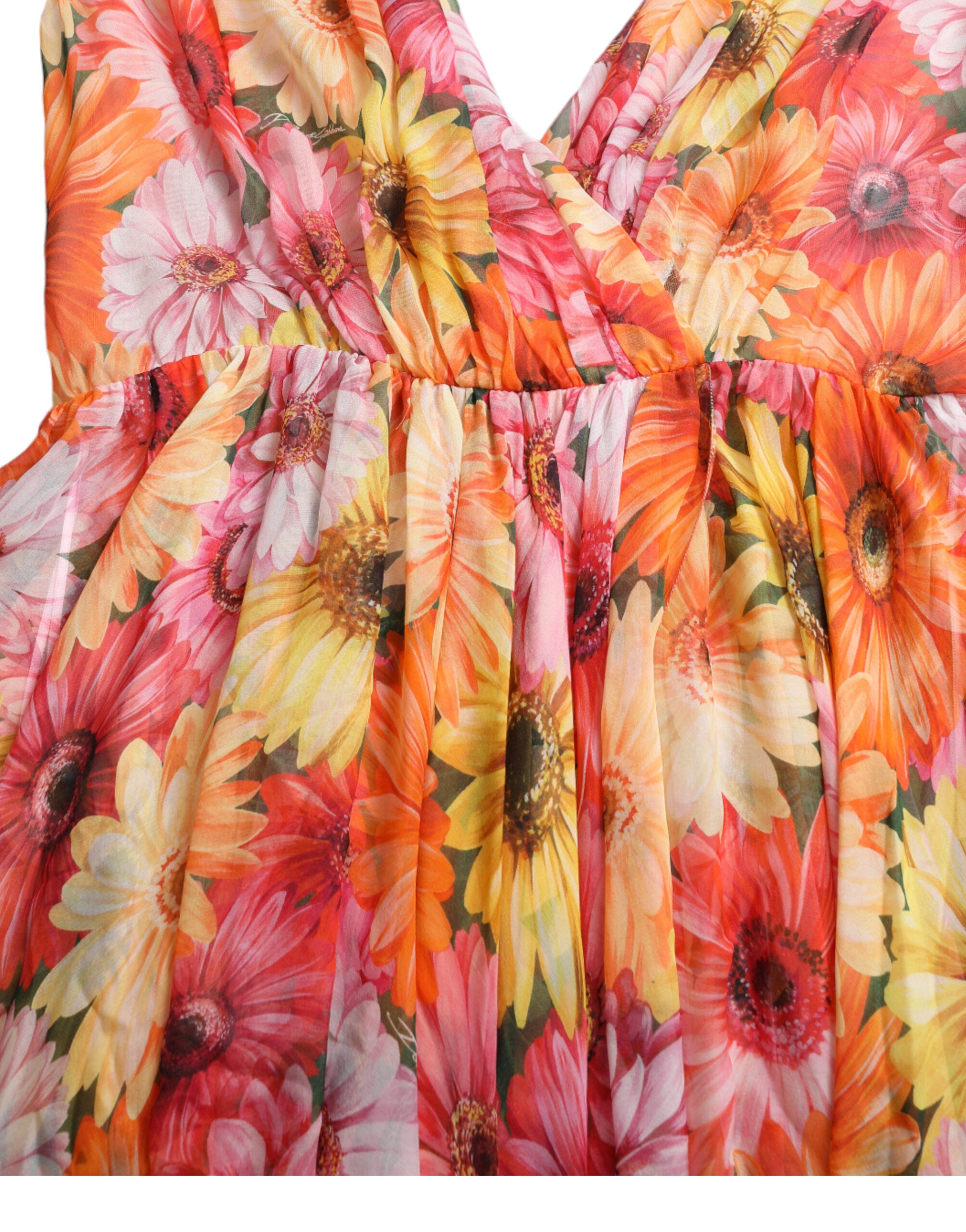 Dolce & Gabbana Multicolor Sunflower Print Silk Midi Dress -   -  Dolce & Gabbana.