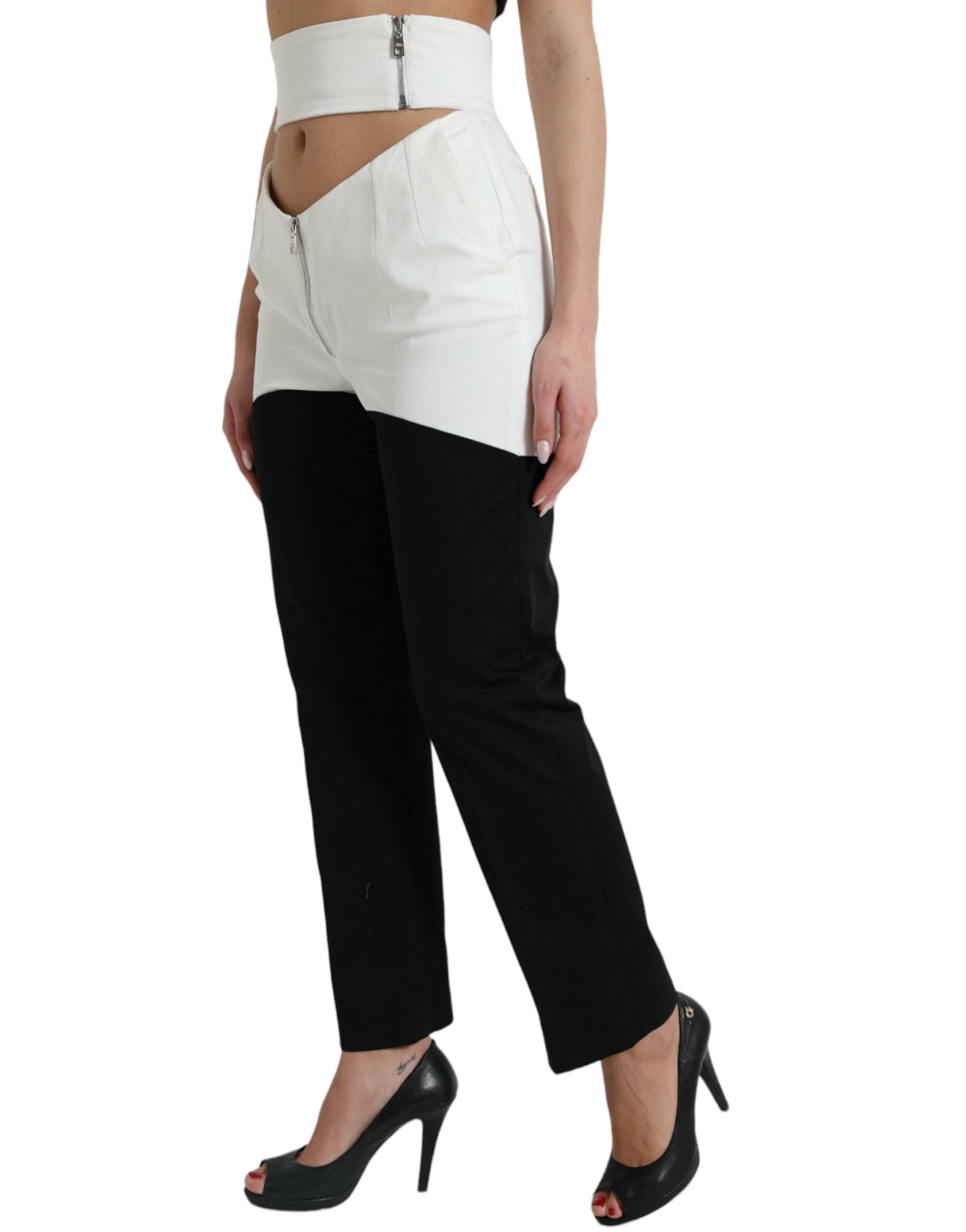 Dolce & Gabbana Black White Cotton Cut Out Waist Tapered Pants -   -  Dolce & Gabbana.