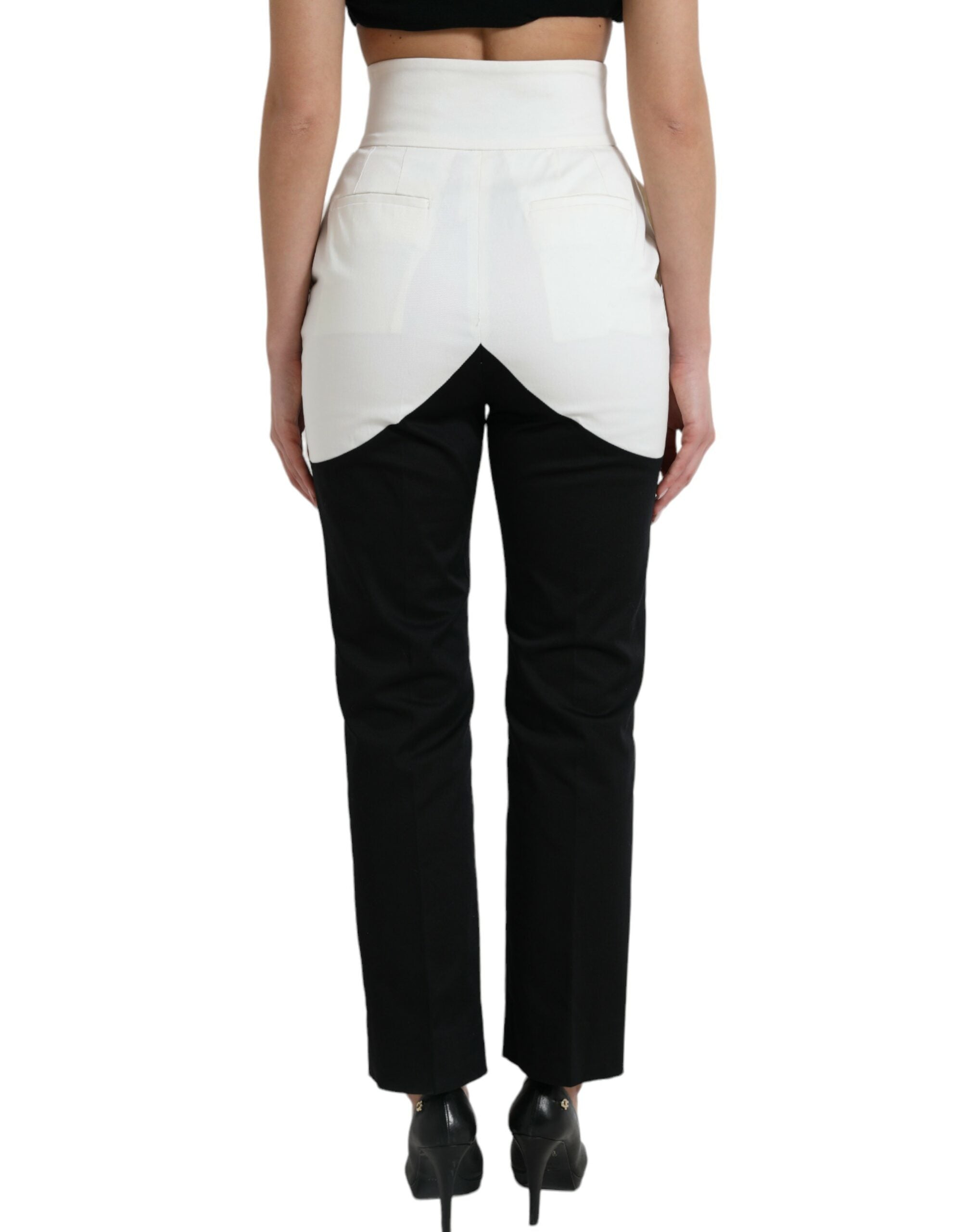 Dolce & Gabbana Black White Cotton Cut Out Waist Tapered Pants -   -  Dolce & Gabbana.