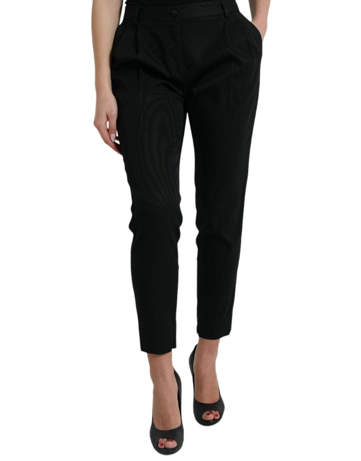 Dolce & Gabbana Black Wool High Waist Cropped Tapered Pants -   -  Dolce & Gabbana.