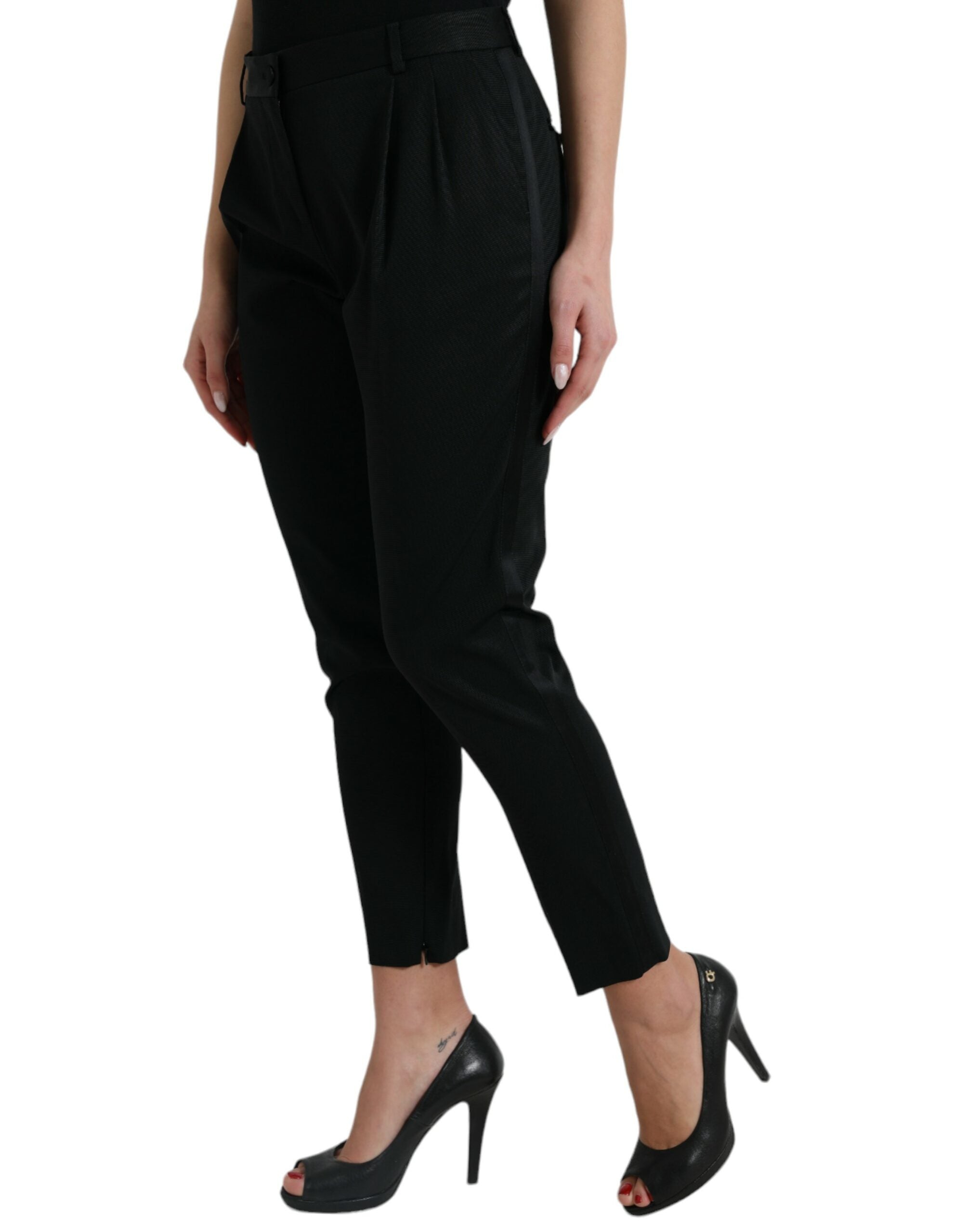 Dolce & Gabbana Black Wool High Waist Cropped Tapered Pants -   -  Dolce & Gabbana.