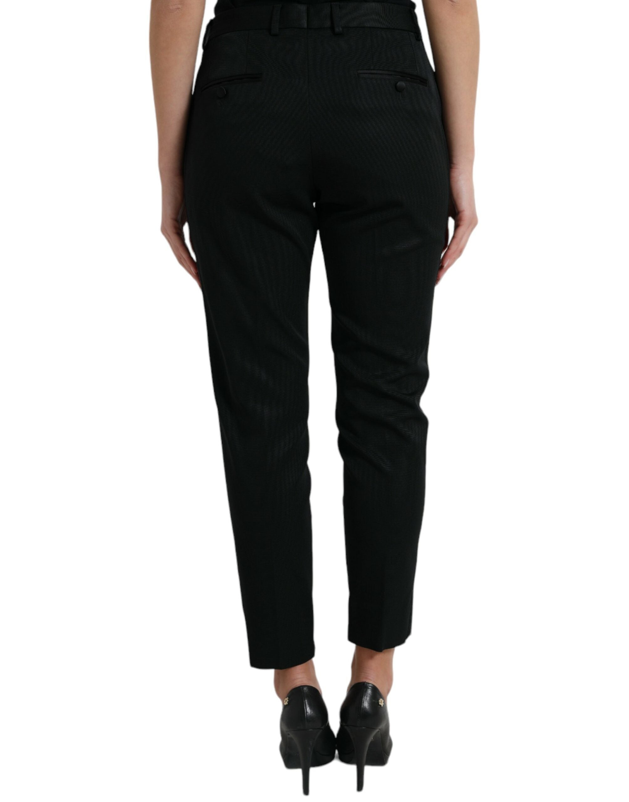 Dolce & Gabbana Black Wool High Waist Cropped Tapered Pants -   -  Dolce & Gabbana.