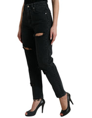 Dolce & Gabbana Black Cotton High Waist Tattered Denim Jeans -   -  Dolce & Gabbana.