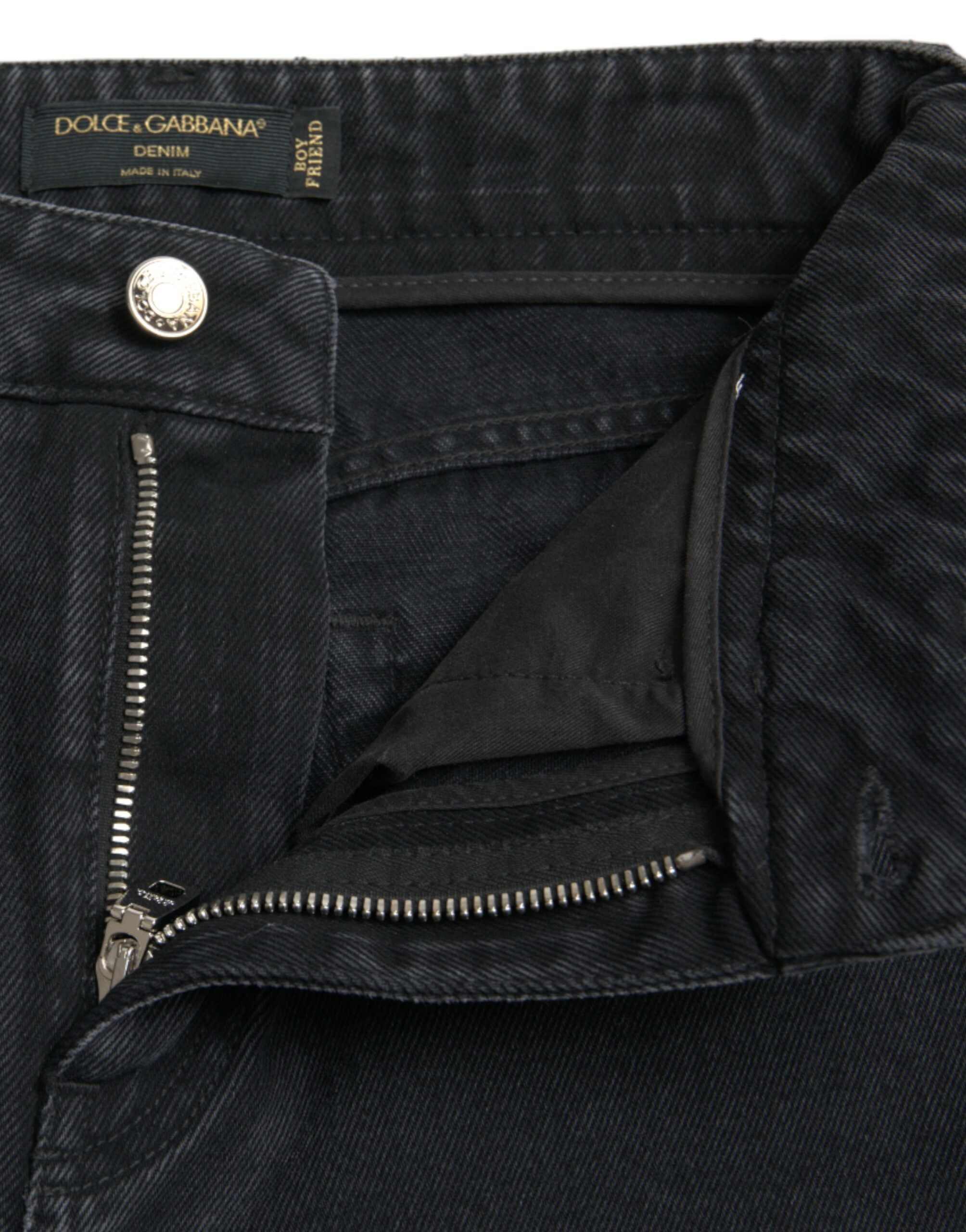 Dolce & Gabbana Black Cotton High Waist Tattered Denim Jeans -   -  Dolce & Gabbana.