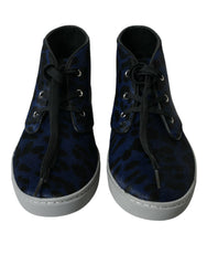 Dolce & Gabbana Blue Calfskin Leopard Mid Top Sneakers Shoes -   -  Dolce & Gabbana.