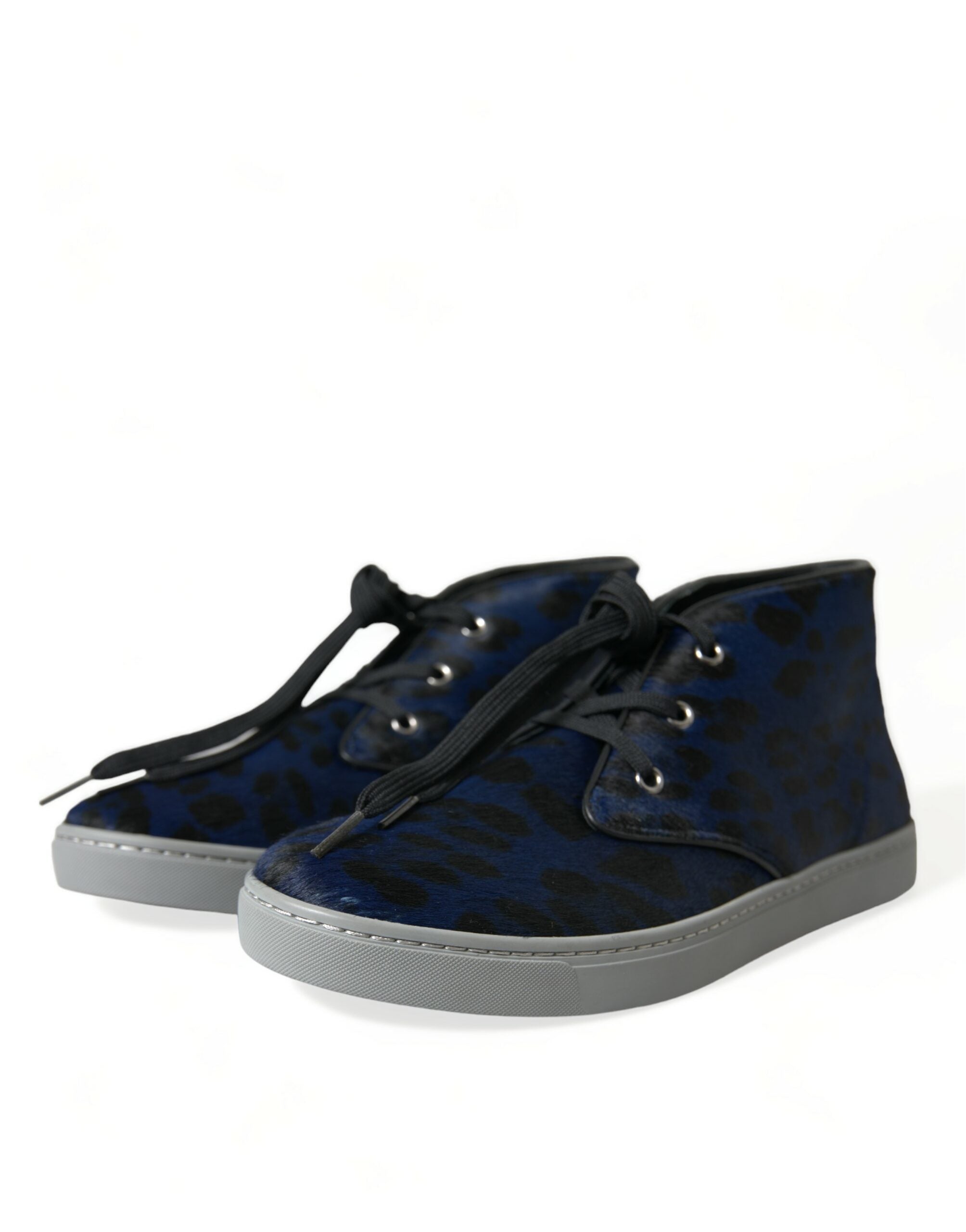 Dolce & Gabbana Blue Calfskin Leopard Mid Top Sneakers Shoes -   -  Dolce & Gabbana.