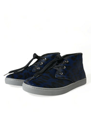 Dolce & Gabbana Blue Calfskin Leopard Mid Top Sneakers Shoes -   -  Dolce & Gabbana.