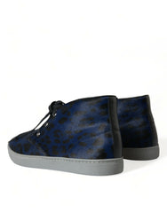 Dolce & Gabbana Blue Calfskin Leopard Mid Top Sneakers Shoes -   -  Dolce & Gabbana.