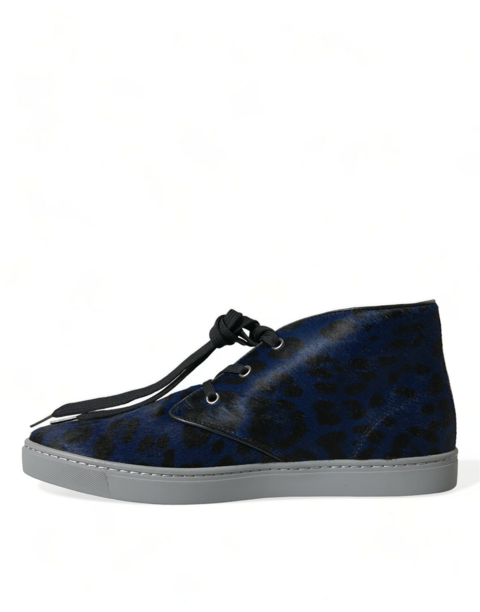 Dolce & Gabbana Blue Calfskin Leopard Mid Top Sneakers Shoes -   -  Dolce & Gabbana.